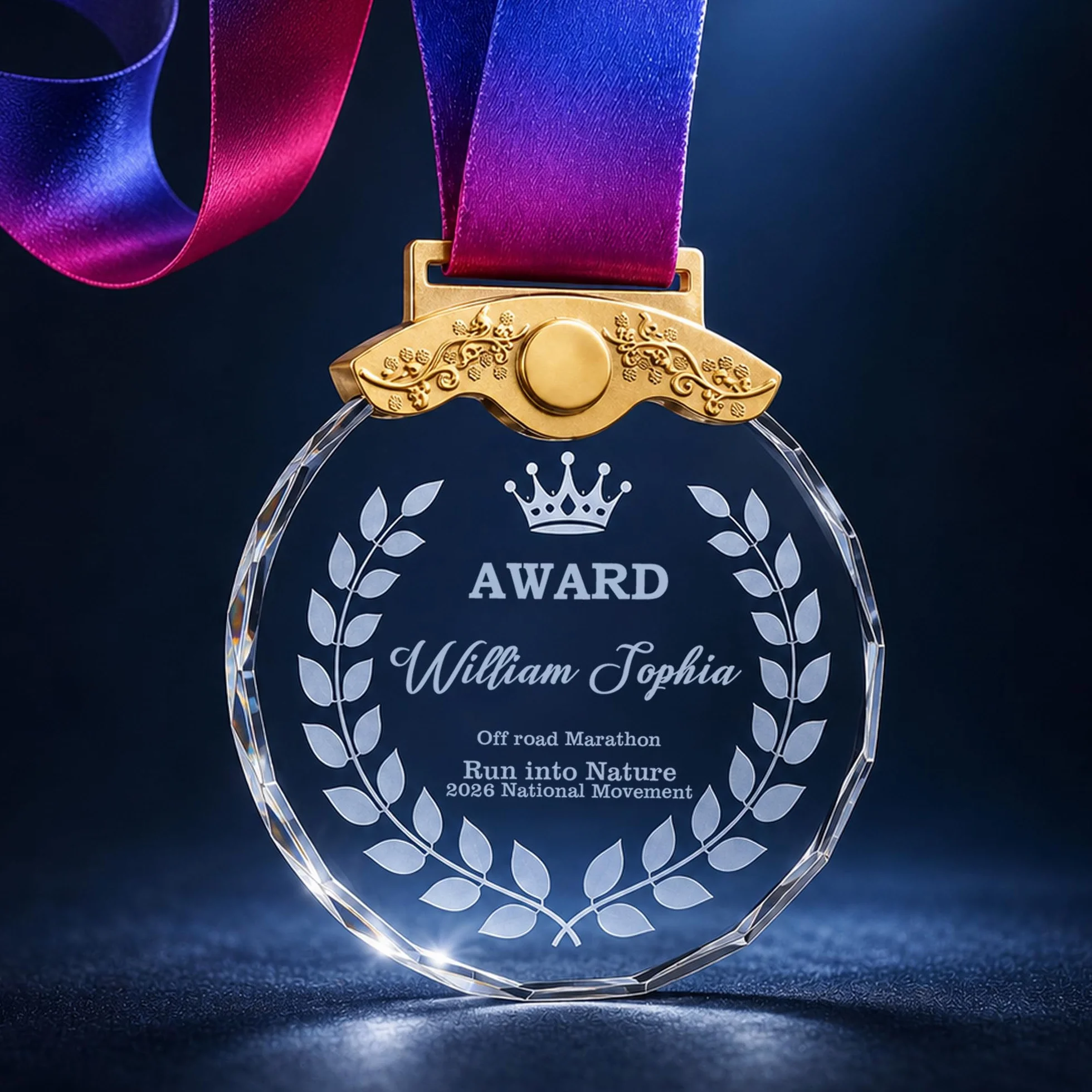 Médaille Personnalisée avec Texte Motif et Logo Or Argent Bronze Cristal Gravé pour Concours Scolaires Compétitions Cadeau Entreprise