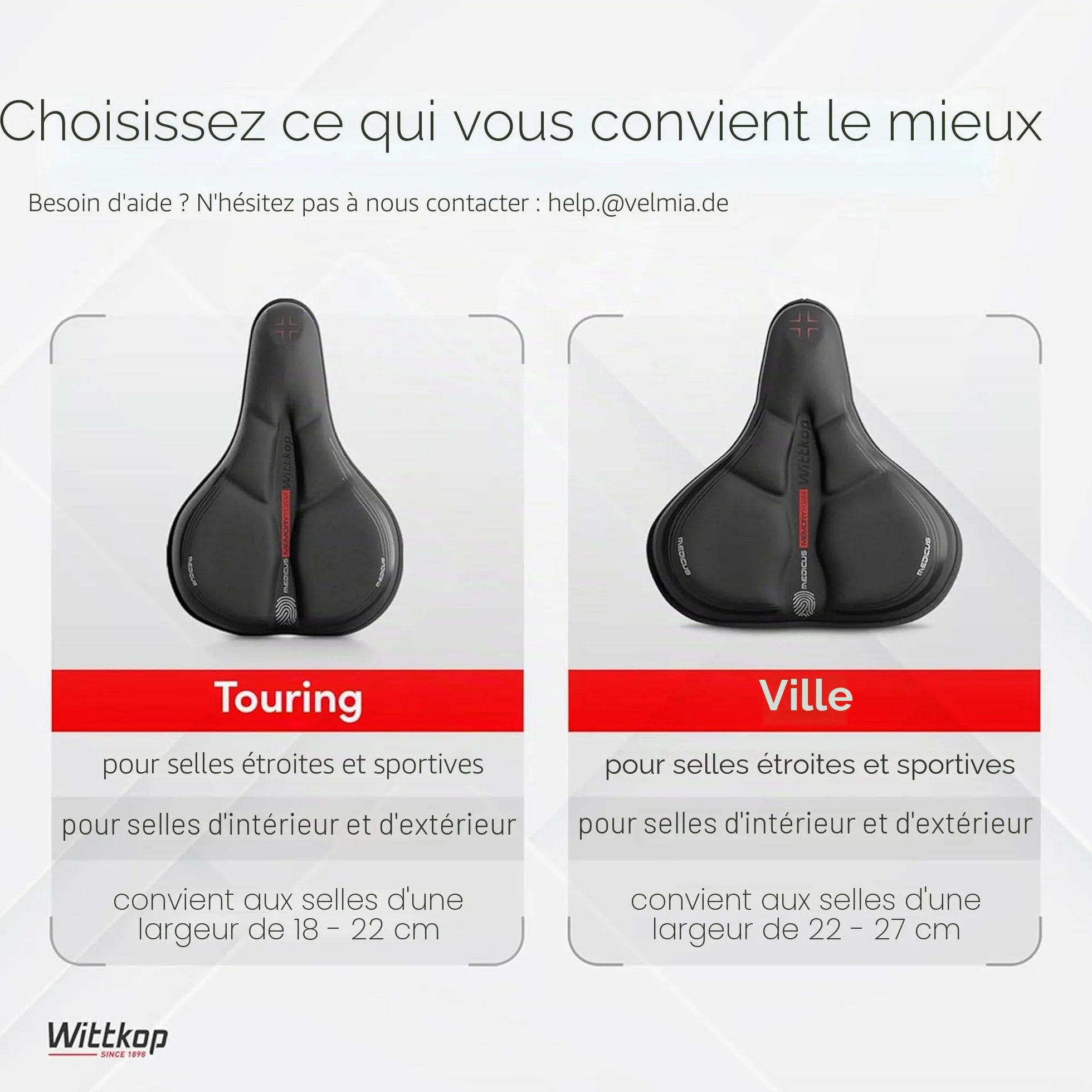 WITTKOP Coussin de Selle de Vélo en Mousse à Mémoire de Forme Ergonomique à 3 Zones