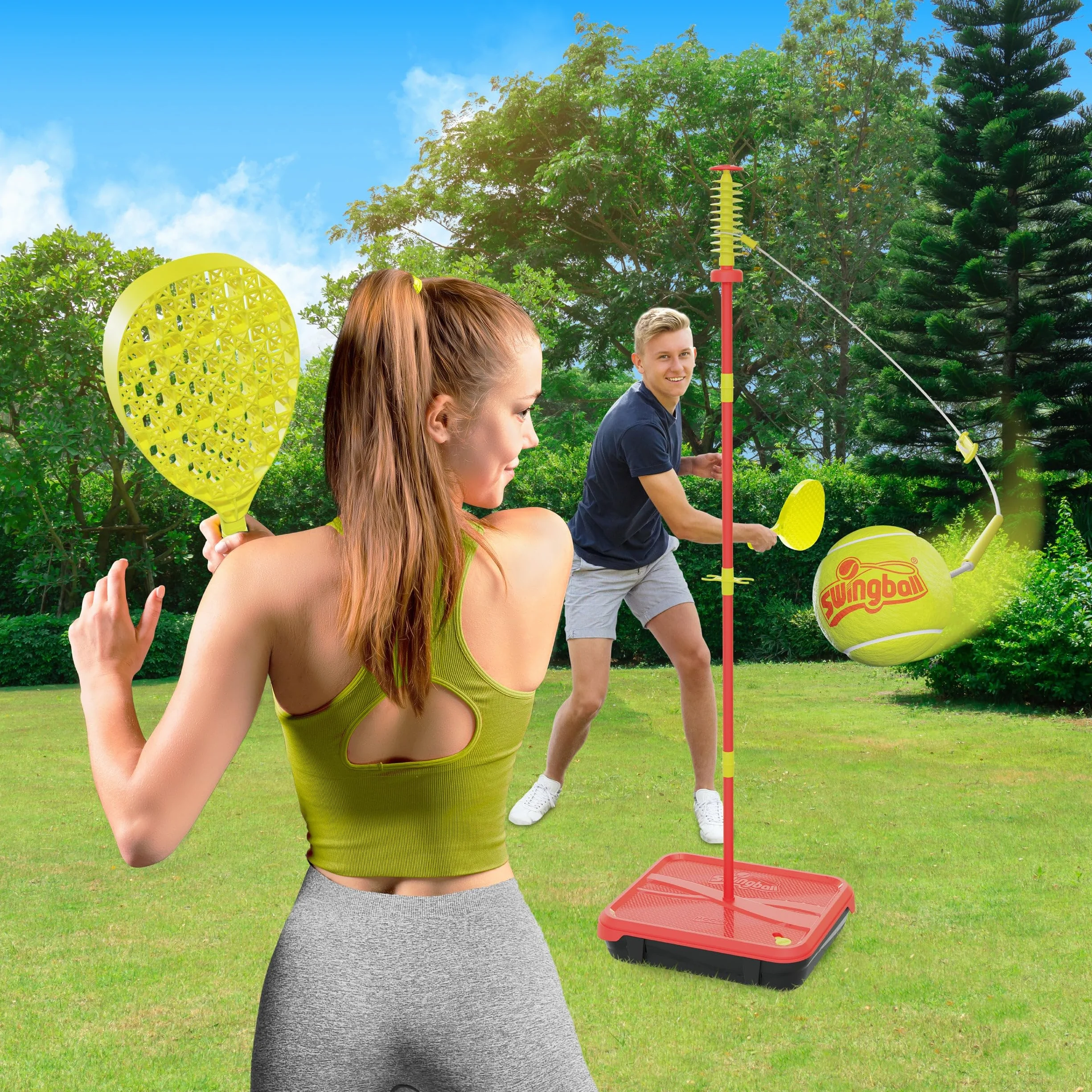 Swingball Classique Toutes Surfaces Jeu de Tennis avec Mât 2 Raquettes Padel Balle de Tennis 6 Ans+