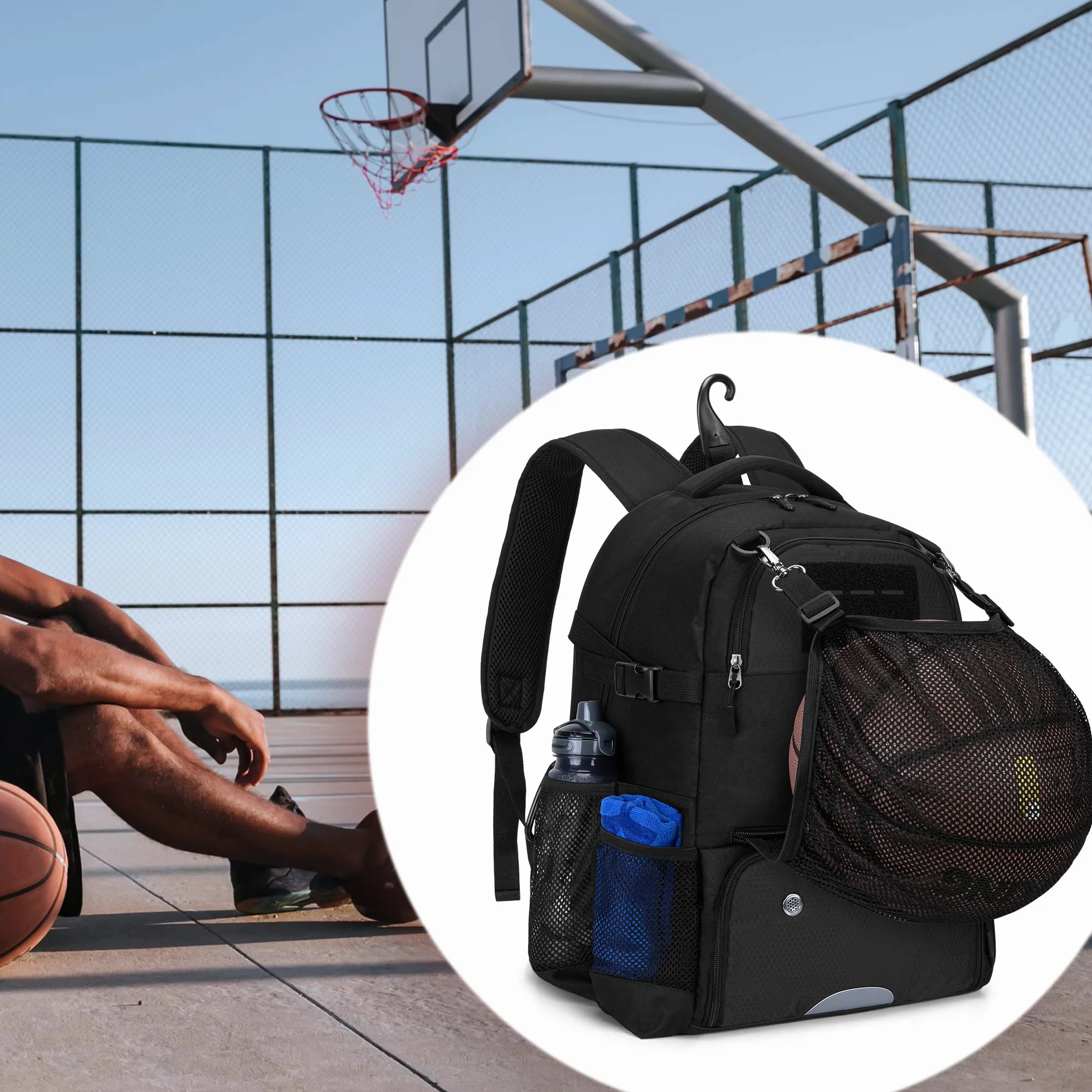 DSLEAF Sac de Basket-Ball avec Filet Extérieur et Compartiment à Chaussures