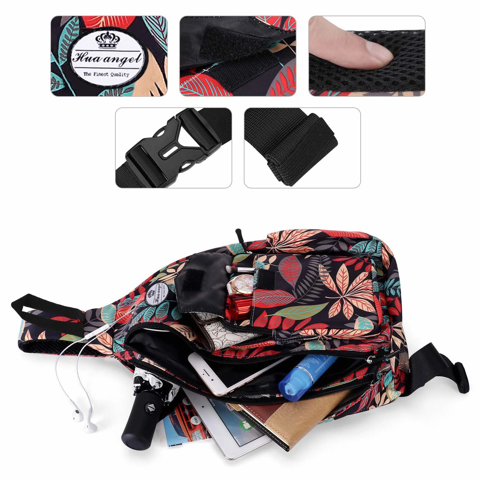 HUA ANGEL Sac Bandoulière Anti-vol Nylon Homme Femme Voyage Travail Cyclisme Moto Running Gym