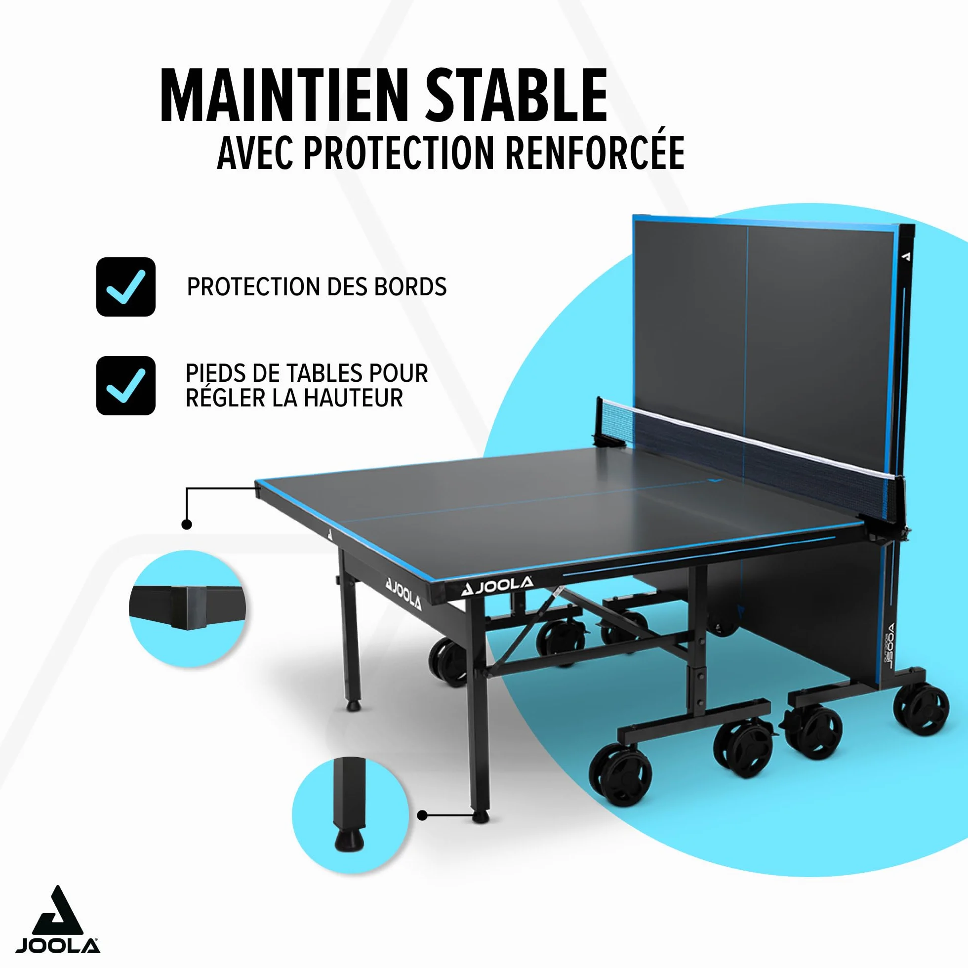JOOLA Table de ping-pong d'extérieur Pro Aluminium résistant aux intempéries Pliable avec Housse, Filet Gris/Bleu 274 x 152,5 x 76 cm