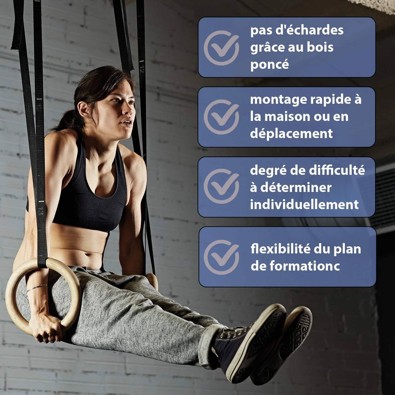 ALPIDEX Anneaux de Sport et de Gymnastique avec Fixation de Porte et Sangle