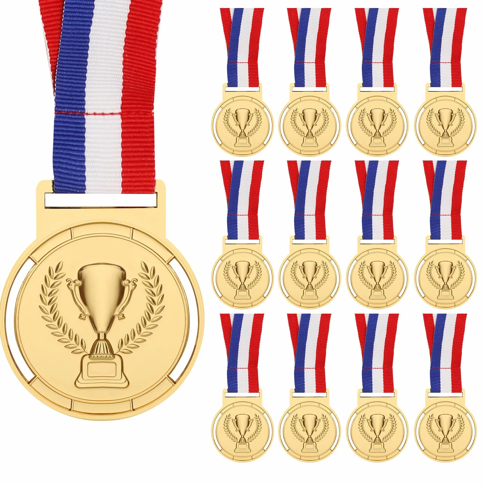 Médailles d'or Métal Diamètre 6,5 cm avec Rubans pour Compétition Sports Jeux - Lot de 12