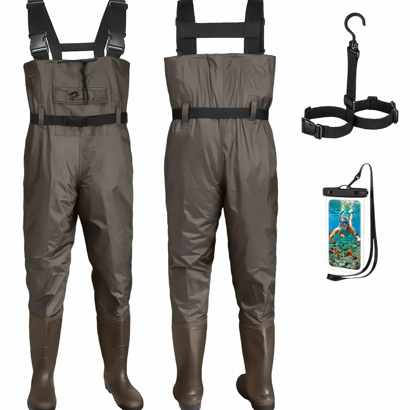 Pantalon de pêche imperméable en nylon PVC avec bottes caoutchouc Taille 38-47