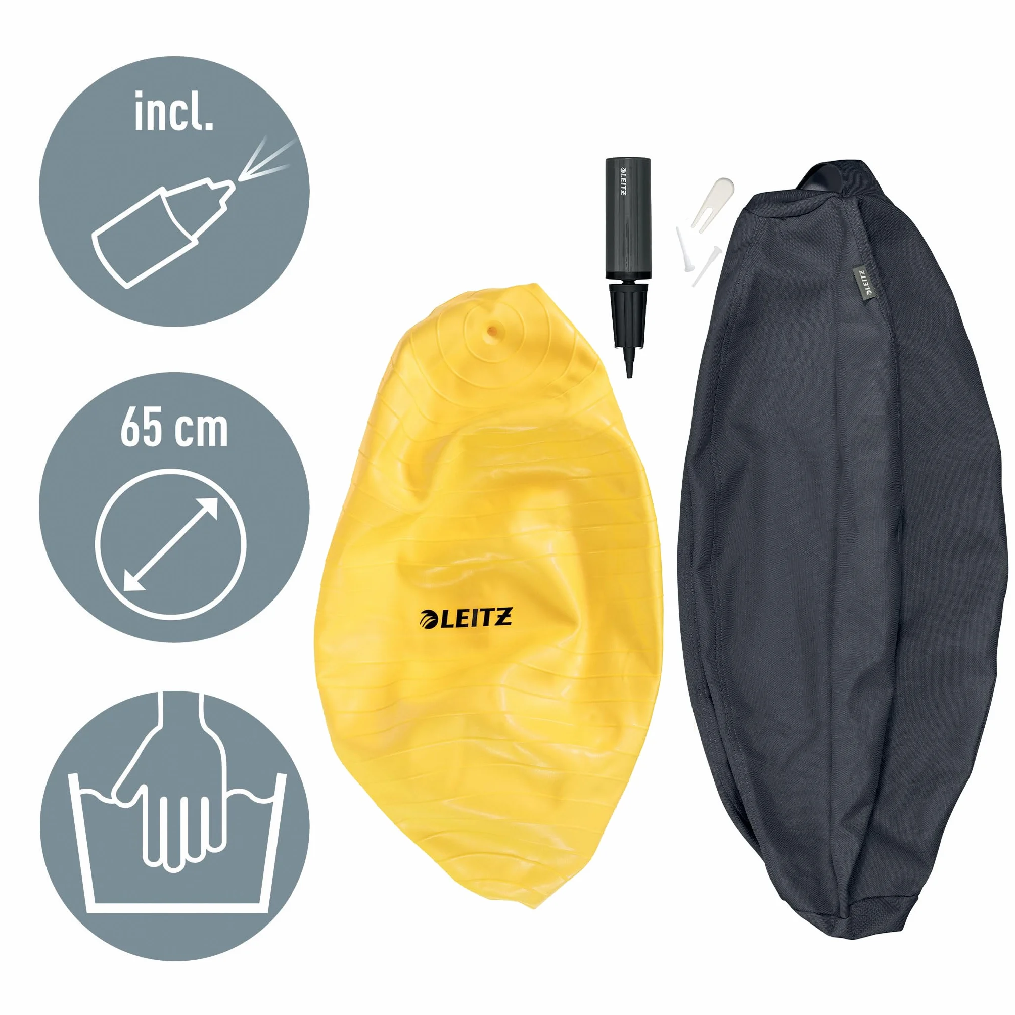 Leitz Siège Ballon Ergonomique Bureau 65 cm Housse Tissu Balle d'Assise Pompe Air Manuelle Ergo Cosy