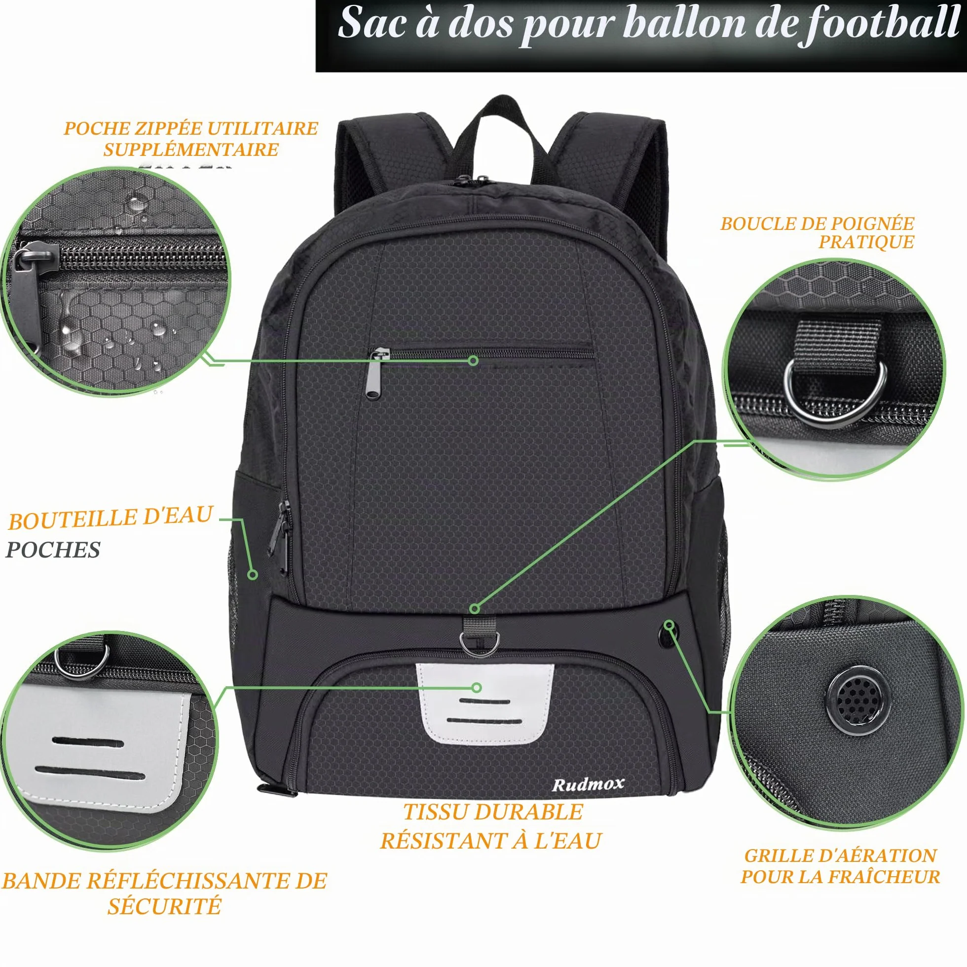 Sac à Dos de Sport Ballon Compartiment Crampons Ordinateur