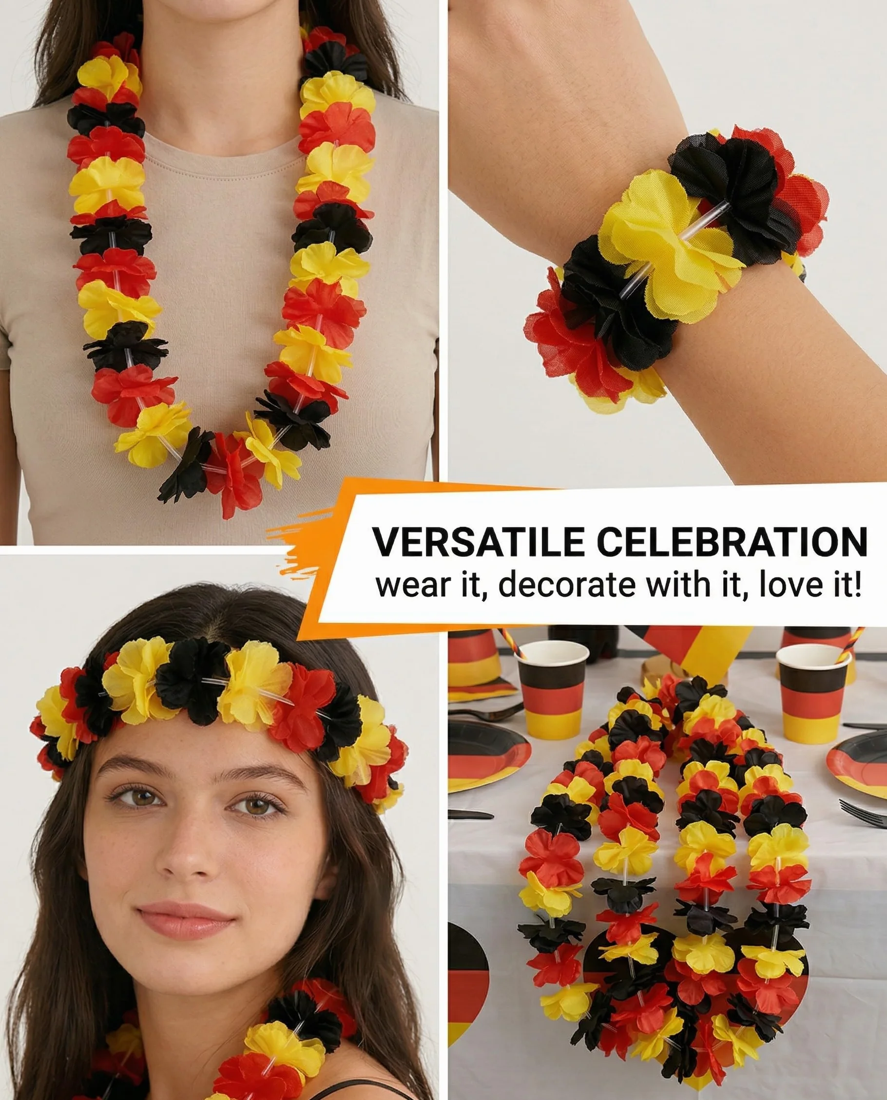 Colliers de Fleurs Allemagne 6 Pièces Leis Hawaïens Noir Rouge Or