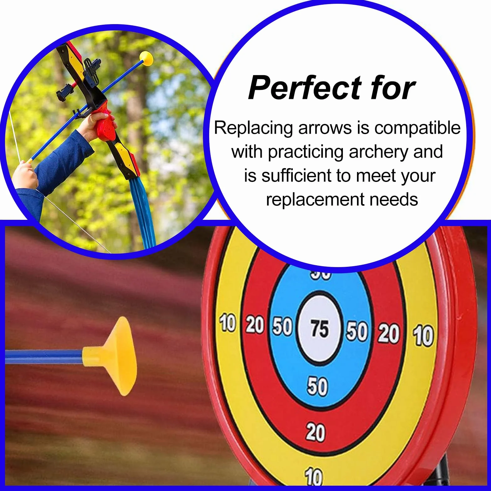 Flèches à Ventouse Plastique 42 cm pour Entraînement au Tir - Bleu
