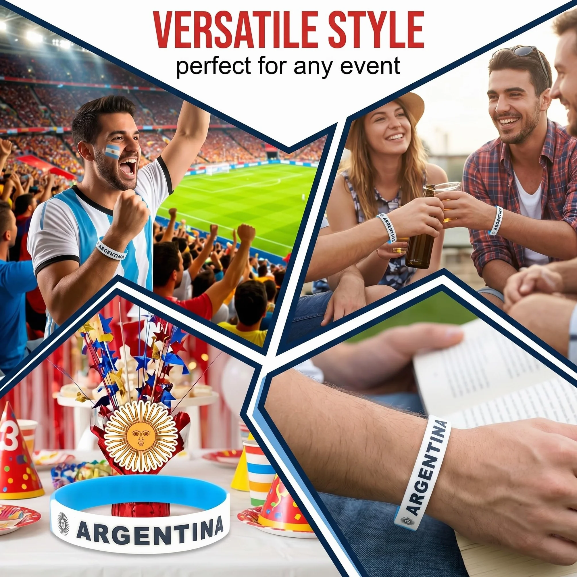 Lot de 6 Bracelets Silicone Drapeau Argentine - Accessoires Supporters Football Fan Sport