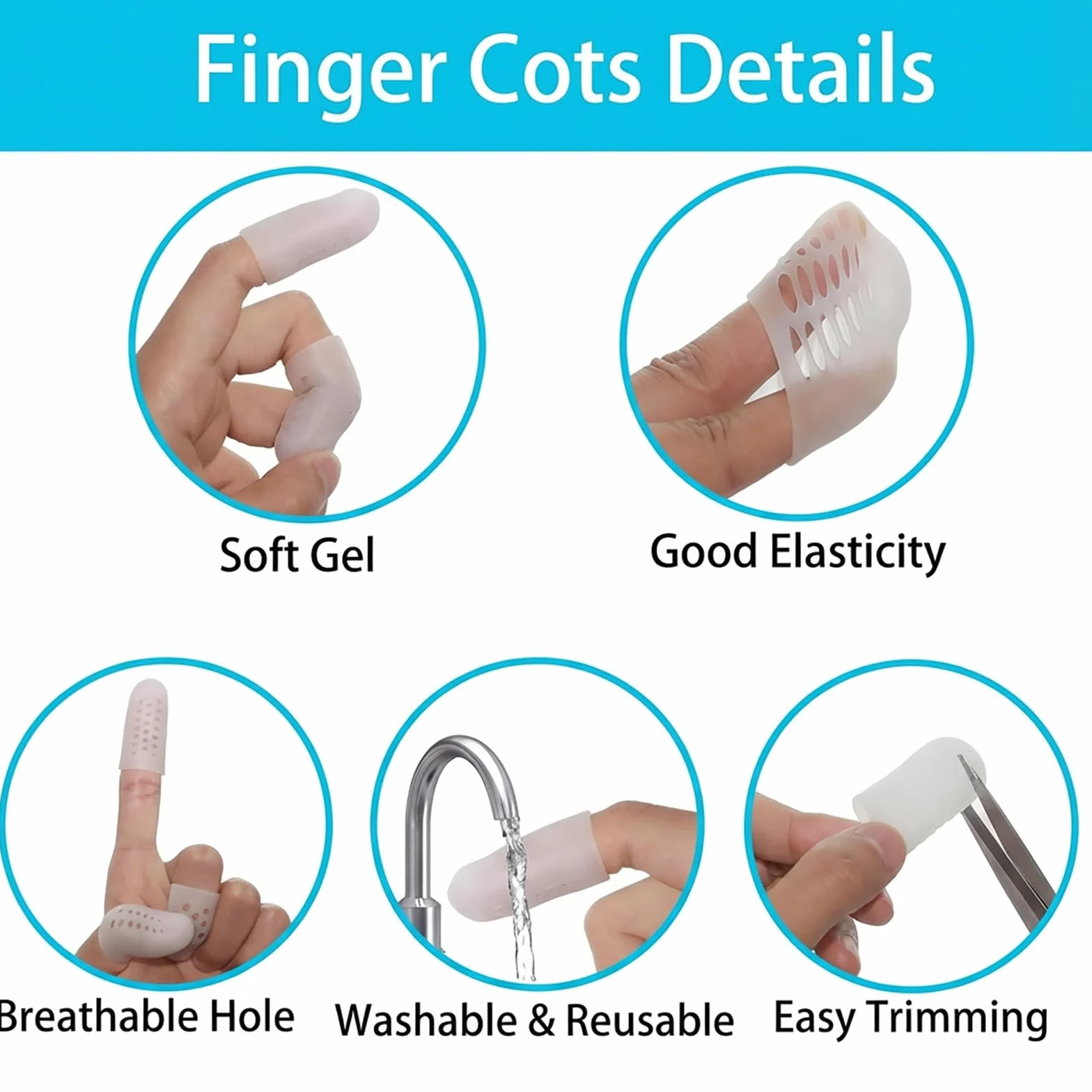 Doigtier Silicone 14 Pièces Protege Doigt Respirant Finger Sleeve Protection Crevasses Eczéma Arthrose Ampoules