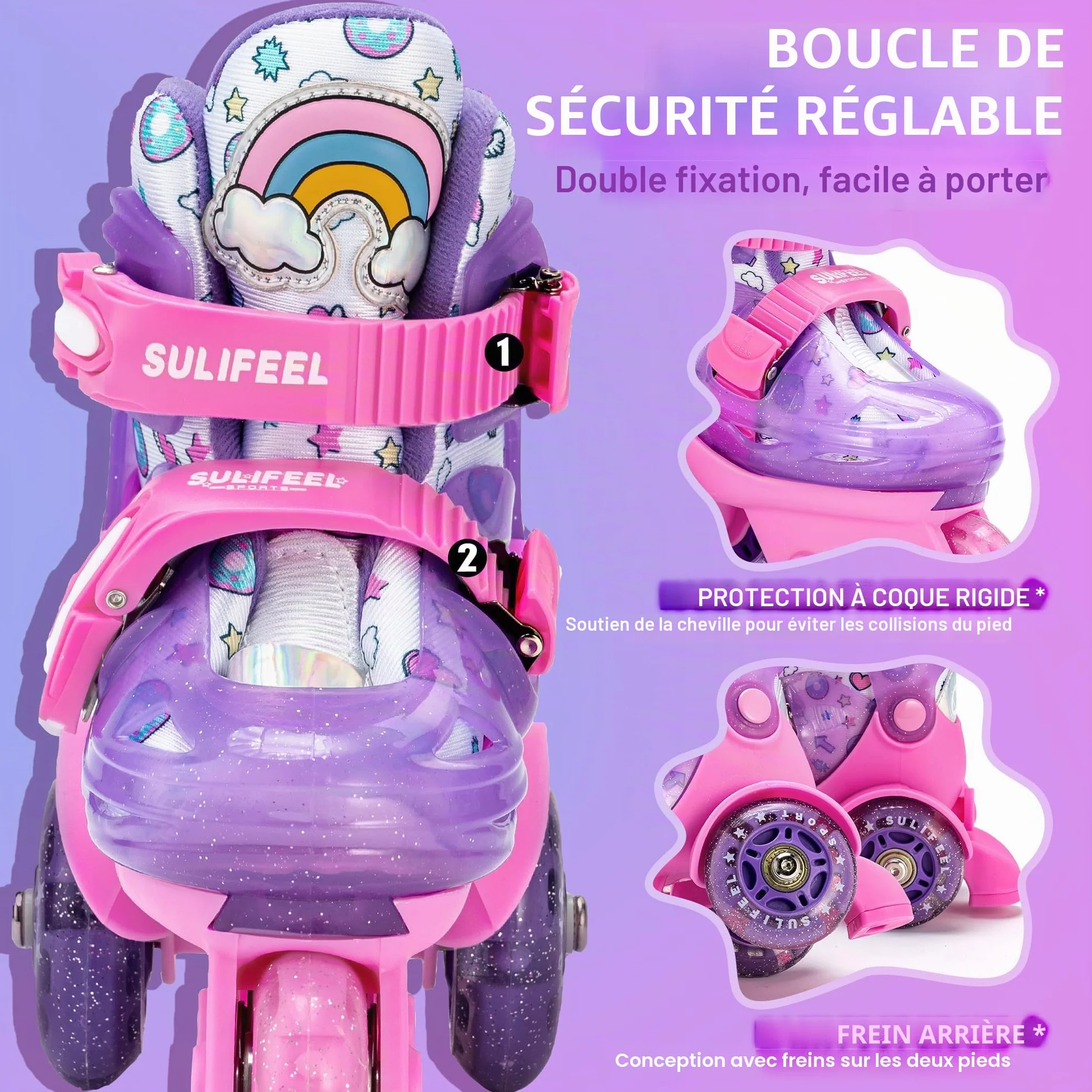 Patins à roulettes Ajustables Enfants Filles Garçons Roues Lumineuses Débutants Intérieur