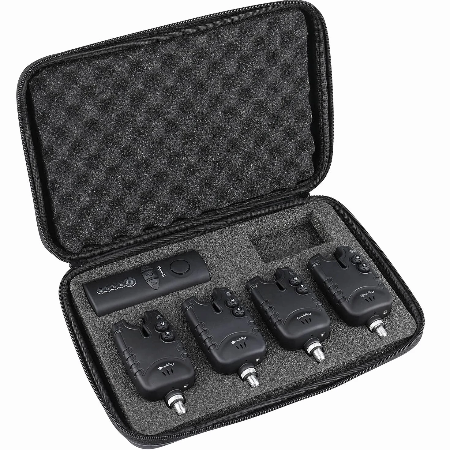 Sougayilang Ensemble d'alarme de Touche de pêche à la Carpe, 4+1 alarmes LED sans Fil avec boîte à Fermeture éclair Portable