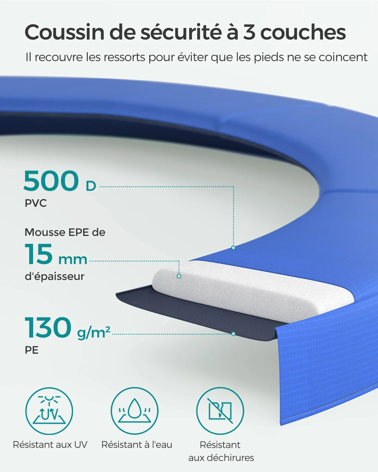 SONGMICS Trampoline Extérieur Enfant Diamètre 183-427 cm, Filet Protection, Coussins Sécurité, Échelle, Cadre Acier