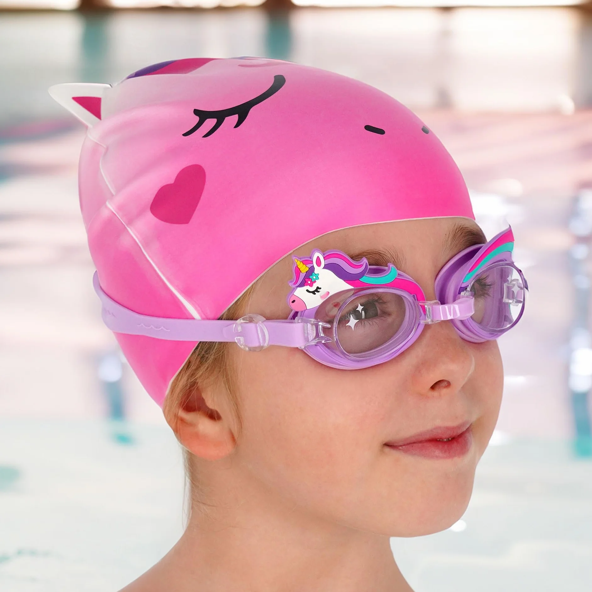 Legami Bonnet de Bain Fille Enfants 4-10 Ans Silicone Imperméable