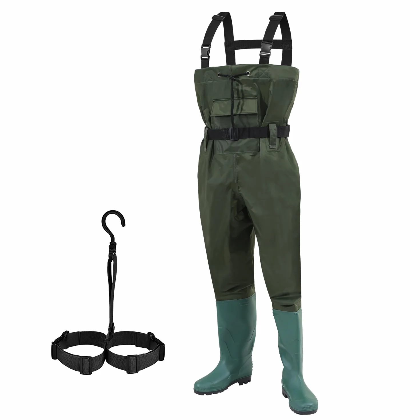 Waders étanches 70D Nylon Composite PVC Pantalon de pêche avec Bottes Caoutchouc antidérapantes