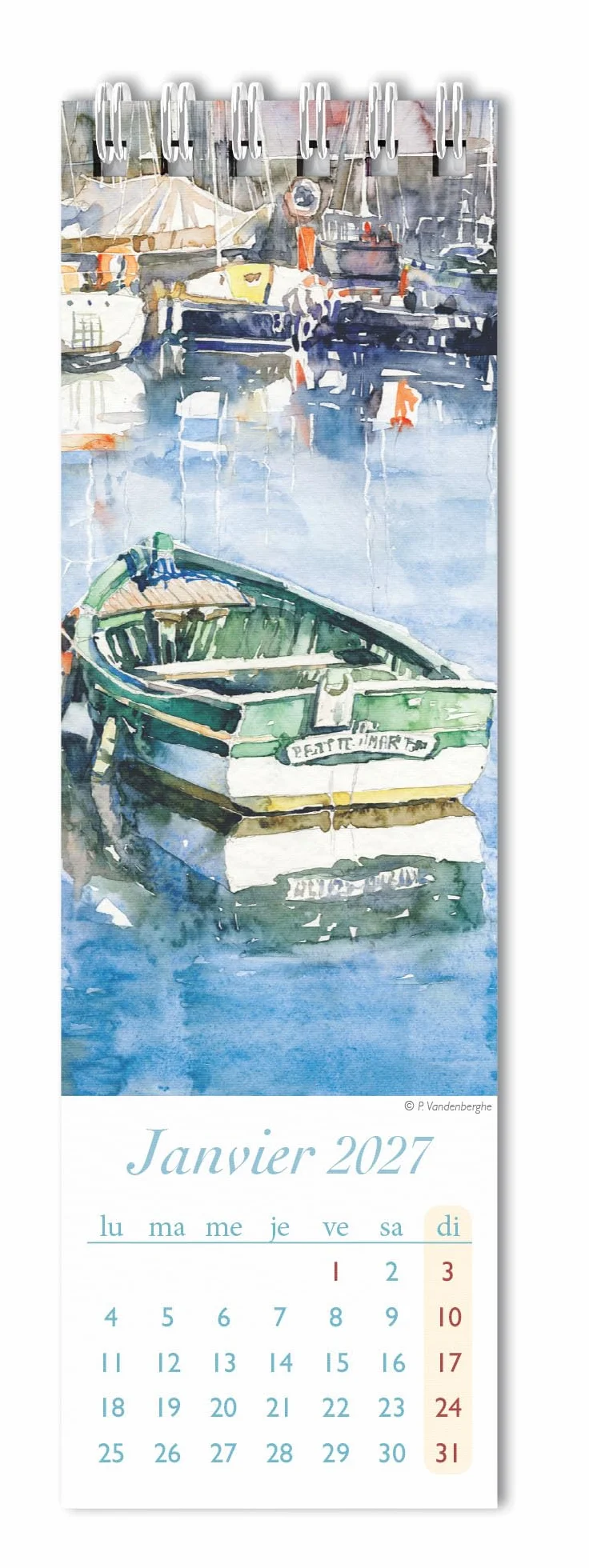 Calendrier Marque Page 2027 Aquarelle Vanderbergue Voiliers 5.5x17cm