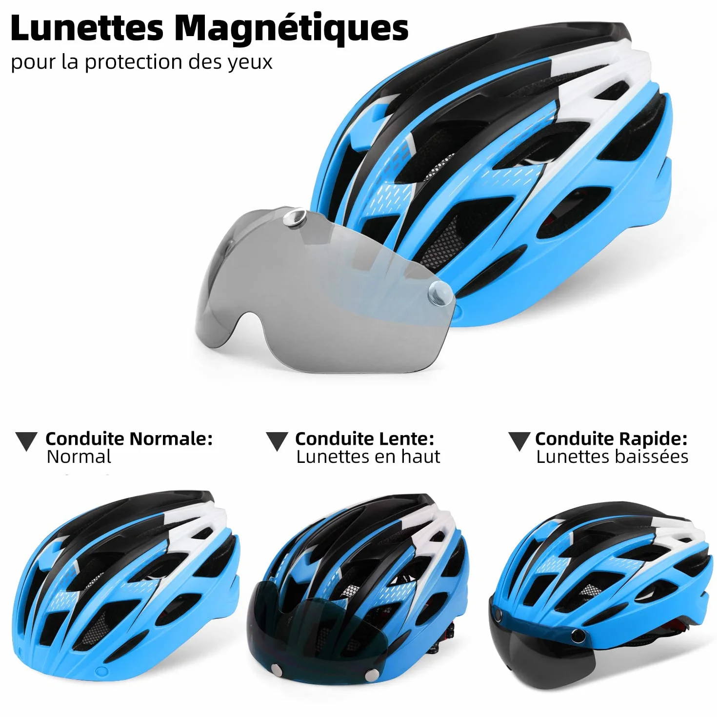 Shinmax Casque de Vélo LED Magnétique Sécurité Écran Amovible Visière Ski Snowboard NR-096