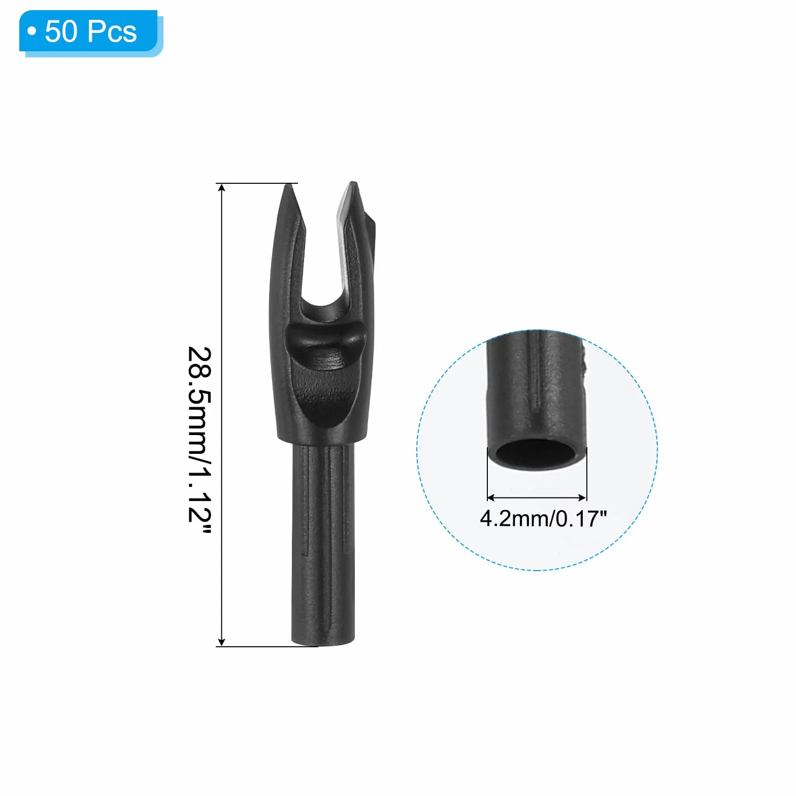 PATIKIL Encoches de Flèche d'Archerie 4,2 mm 0,165", 50 Pièces Insert Arrow Nock Replacement pour Flèches de Chasse Arc Composé Arc Recurve, Noir