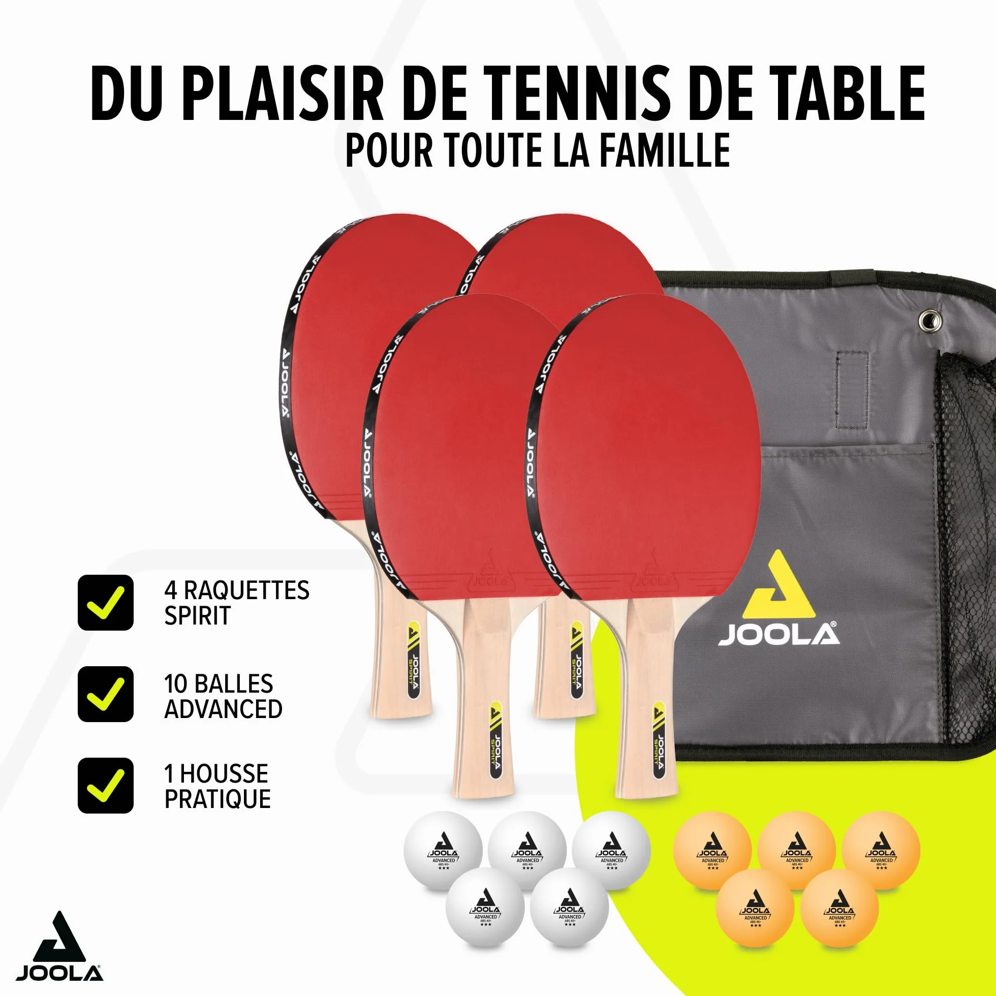 JOOLA Set de Tennis de Table Family avec 4 Raquettes, Balles et Sac de Transport