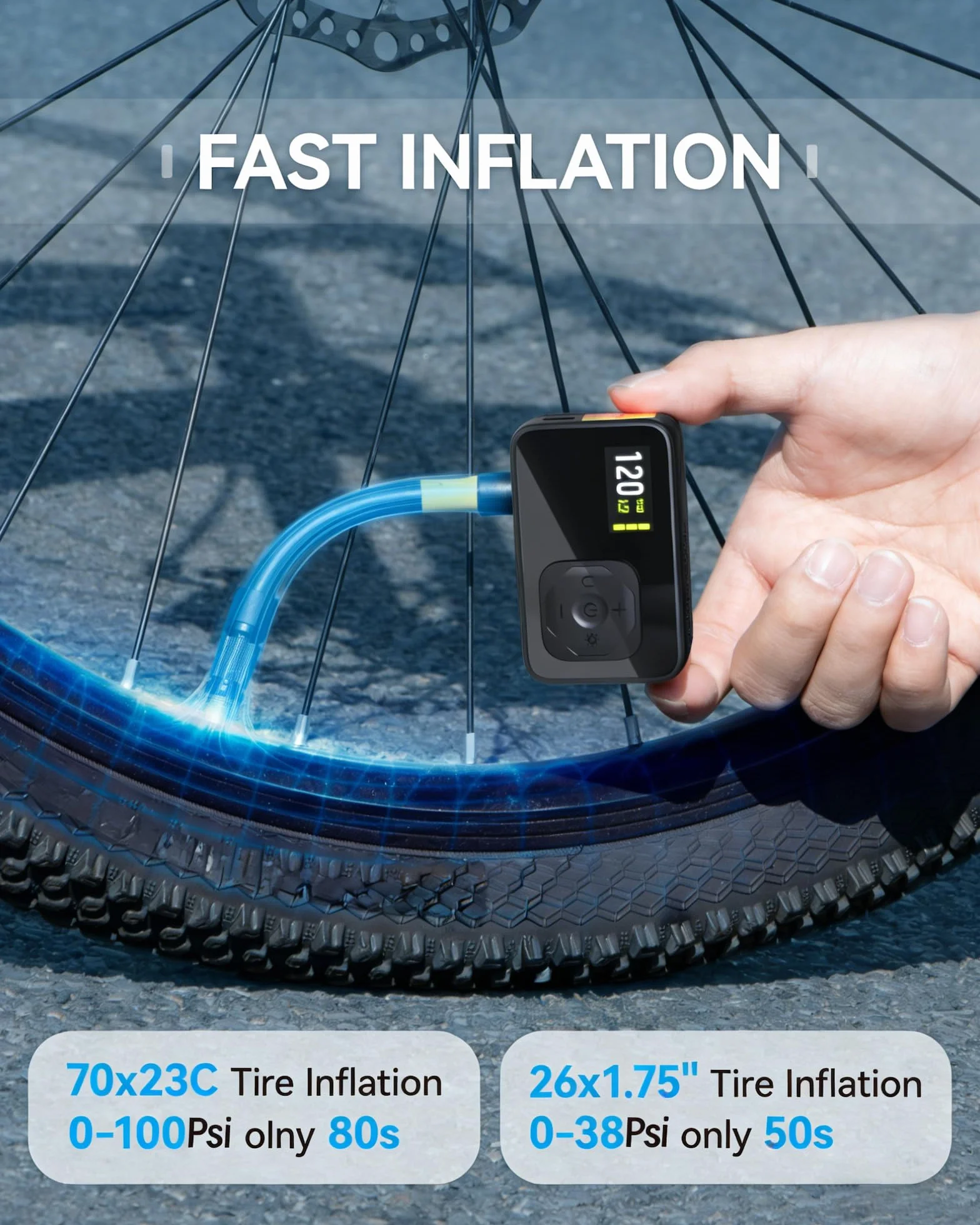 Pompe À Vélo Électrique Auto-Off Lumière LED pour Vélos Électriques VTT Ville Course Valves Presta Schrader