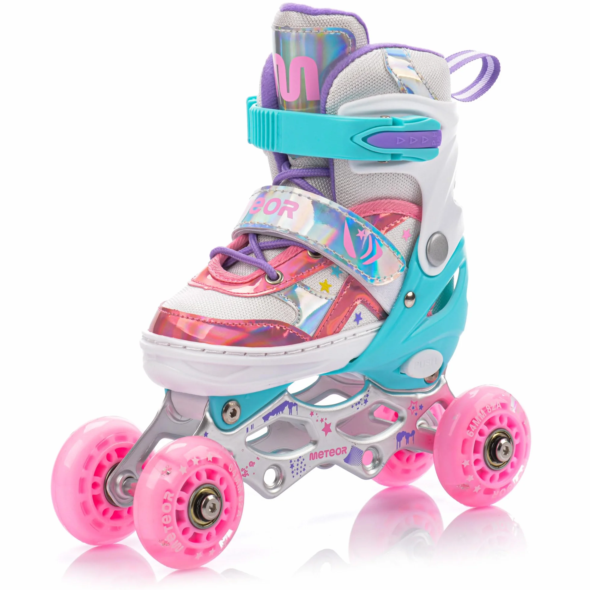 Patins à roulettes Enfants 4 en 1 réglables 25-37 Rollers quads Glace Coque Haute Stable Roues PU ABEC-7 Meteor