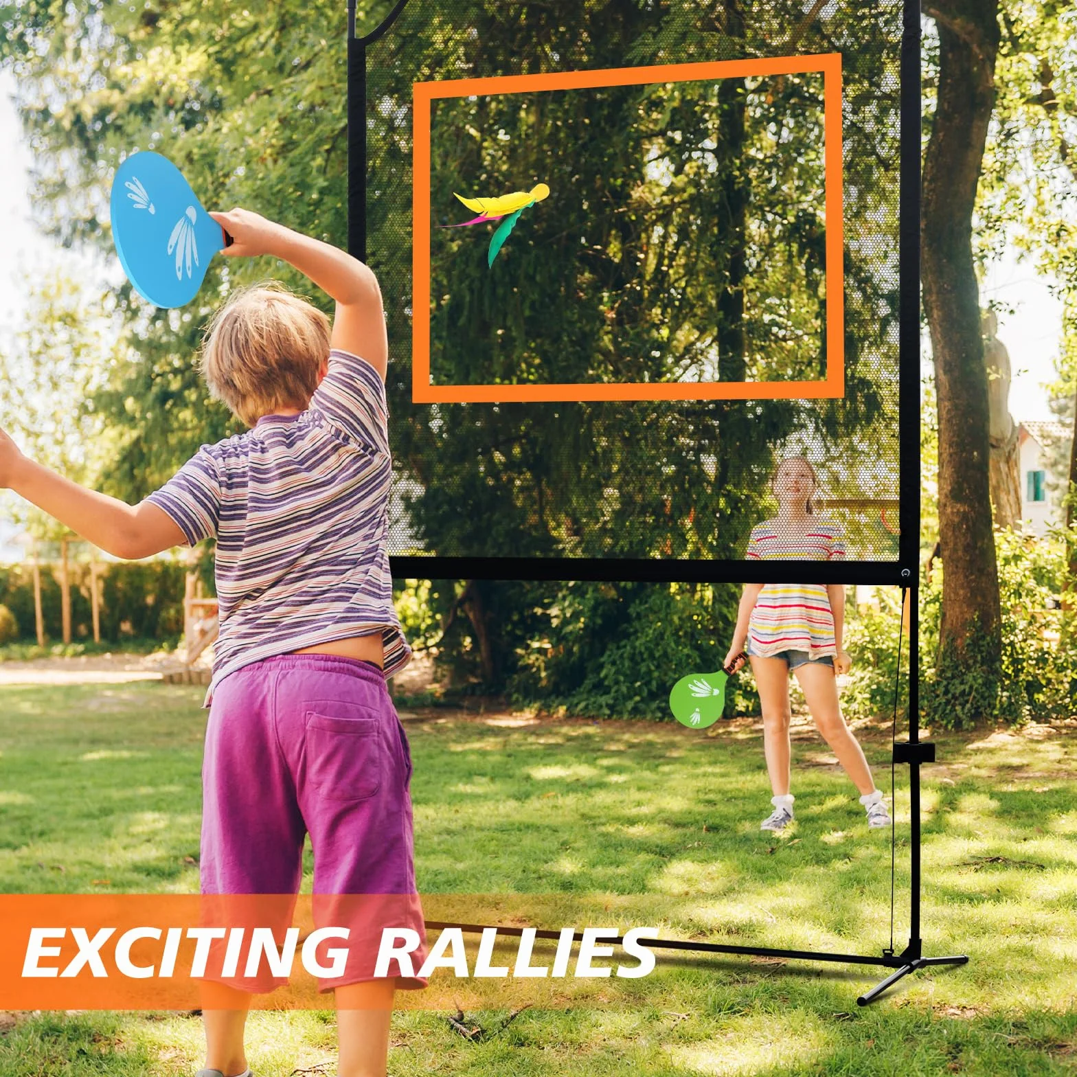 Jeu de Filet de Sport Intérieur Extérieur avec Cadre, 2 Raquettes - Pickleball, Badminton, Tennis