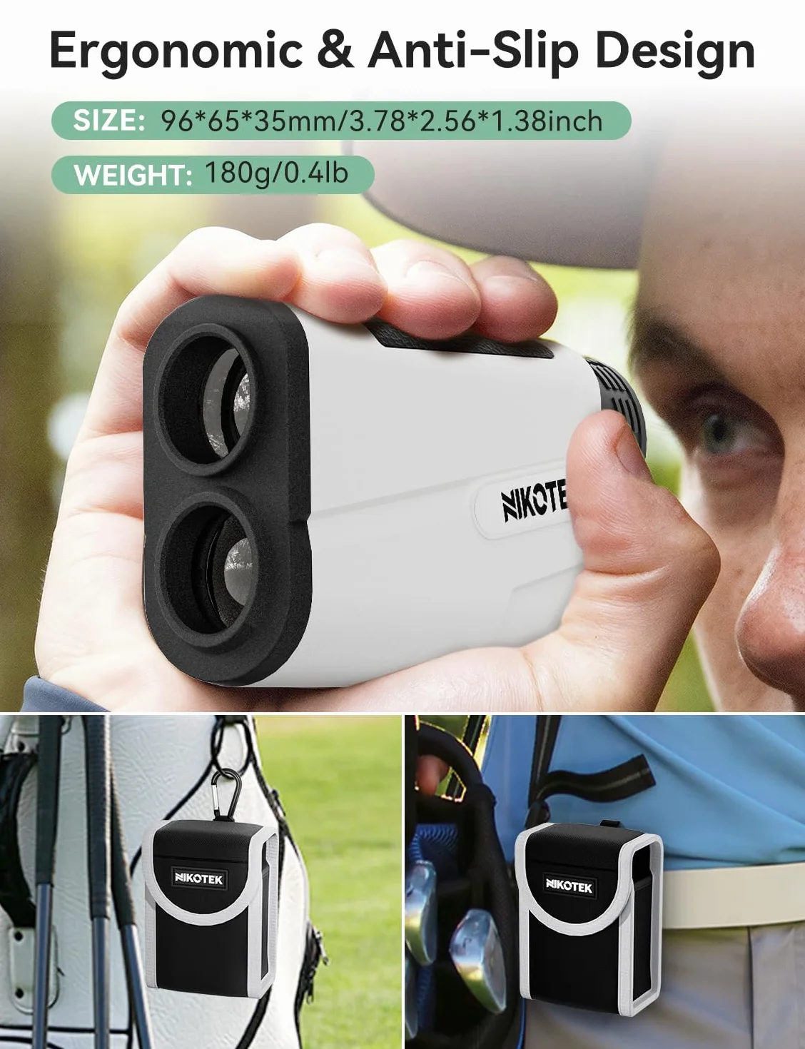 Télémètre de golf NIKOTEK 1000 m rechargeable avec inclinaison et verrouillage de drapeau