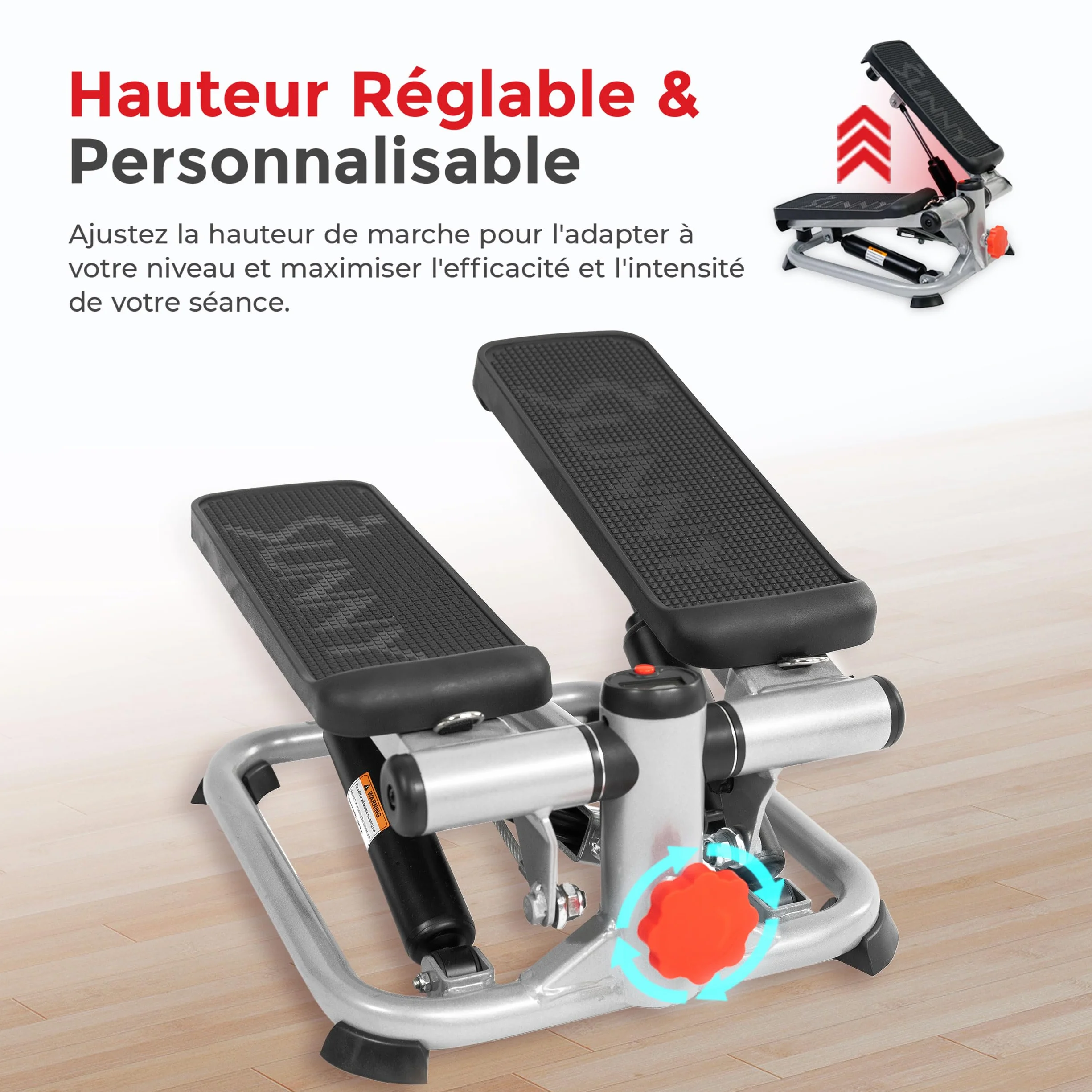 Sunny Health & Fitness Mini Stepper Machine de Step avec Mouvement de Rotation et Bandes de Résistance