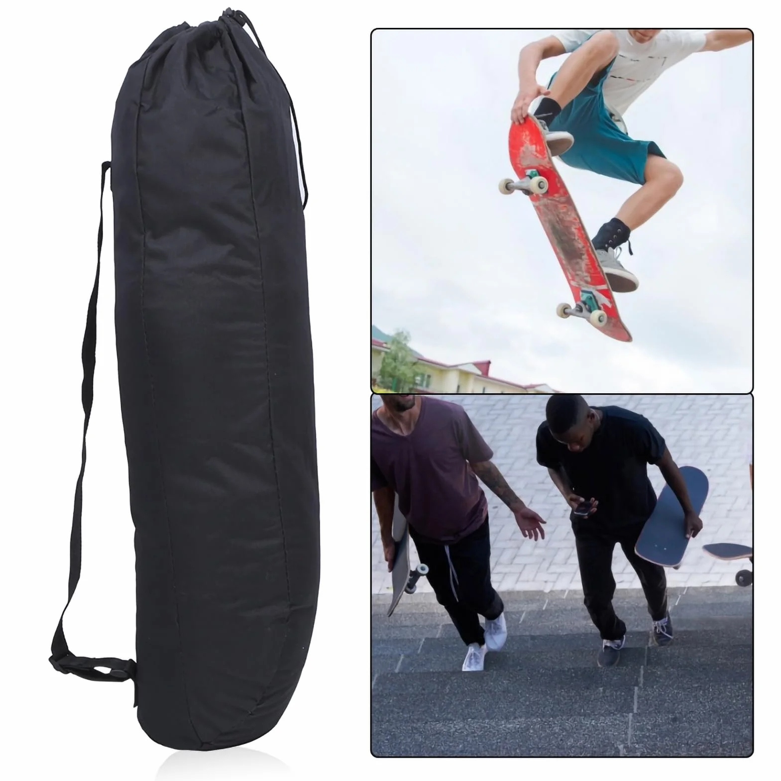 Sac de Planche à roulettes Imperméable Tissu Oxford 600D Pliable Noir
