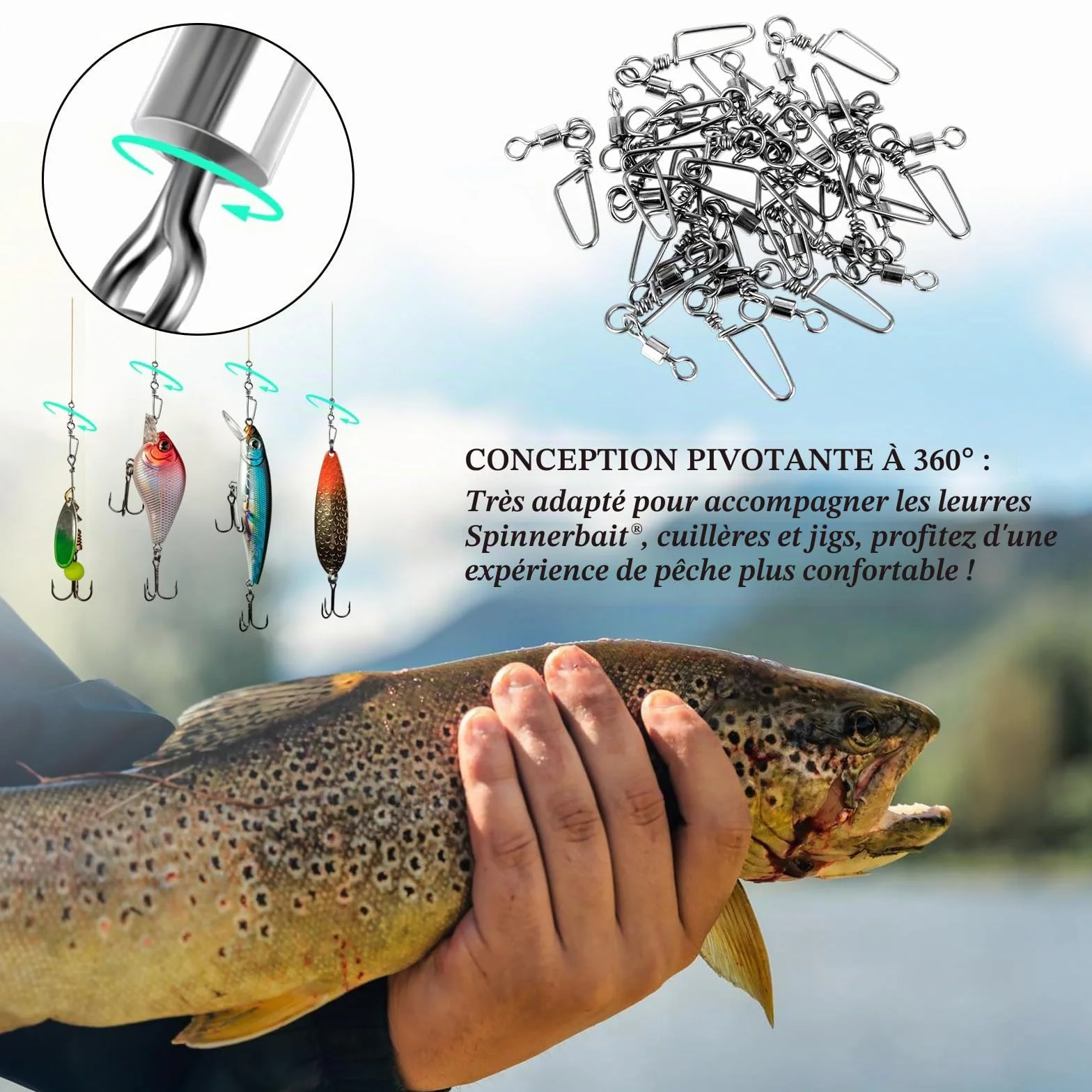 Amaxiu Angel Snap Lot de 25 émerillons en acier inoxydable résistant à la corrosion pour pêche eau salée eau douce