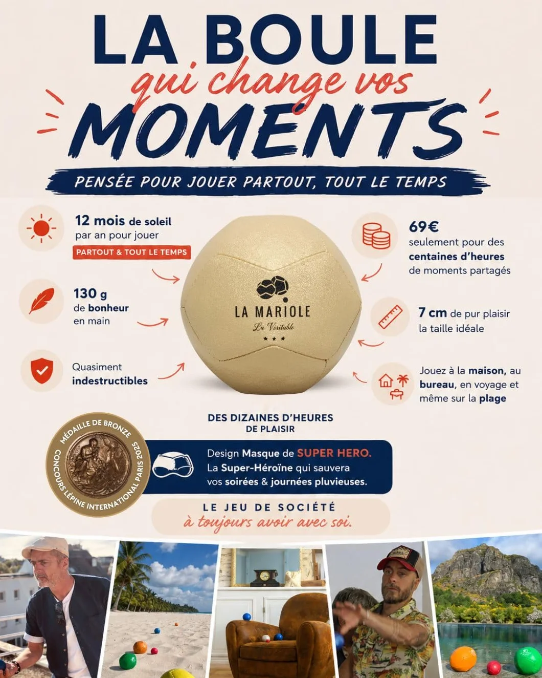 LA MARIOLE Jeu de Boules de Pétanque Tout Terrain Intérieur Extérieur Pack Officiel V4