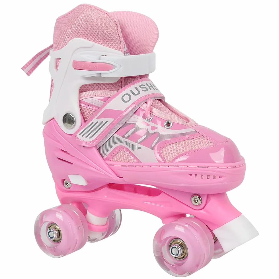 Patins à roulettes Enfant Réglables, Roller Double Rangée Fille Garçon, Taille Ajustable S/M/L avec Frein