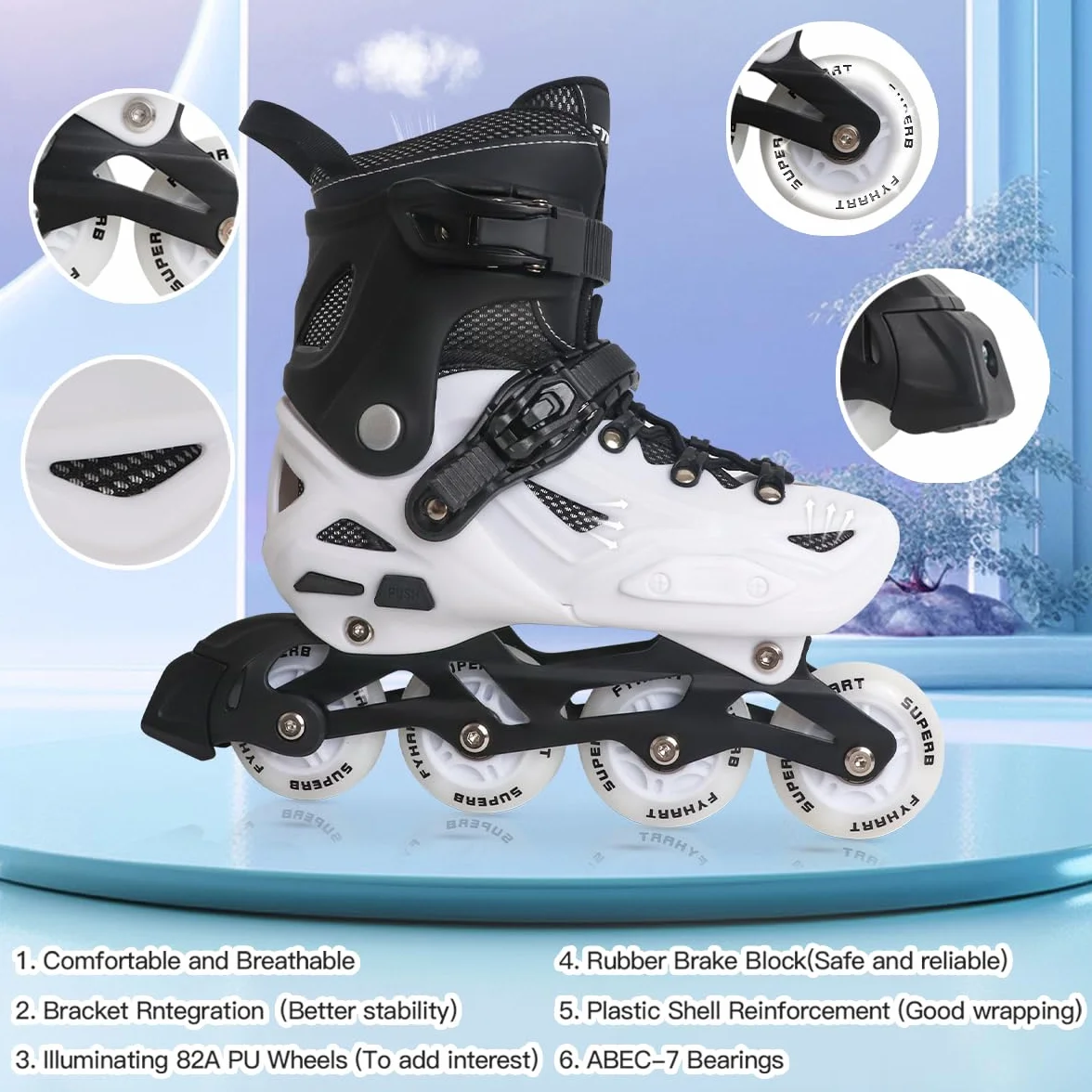 Patins à Roues alignées Ajustables pour Enfant Garçons Filles Débutants Roller Extérieur Intérieur