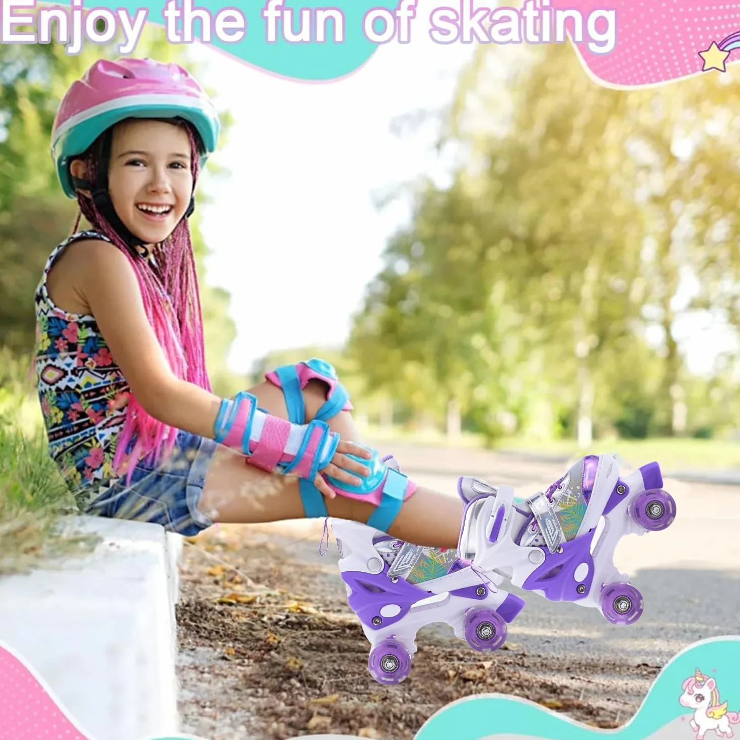 ERNAN Roller Enfant 4 Taille Réglable 8 Roues Lumineuses Patins à Roulettes Débutants