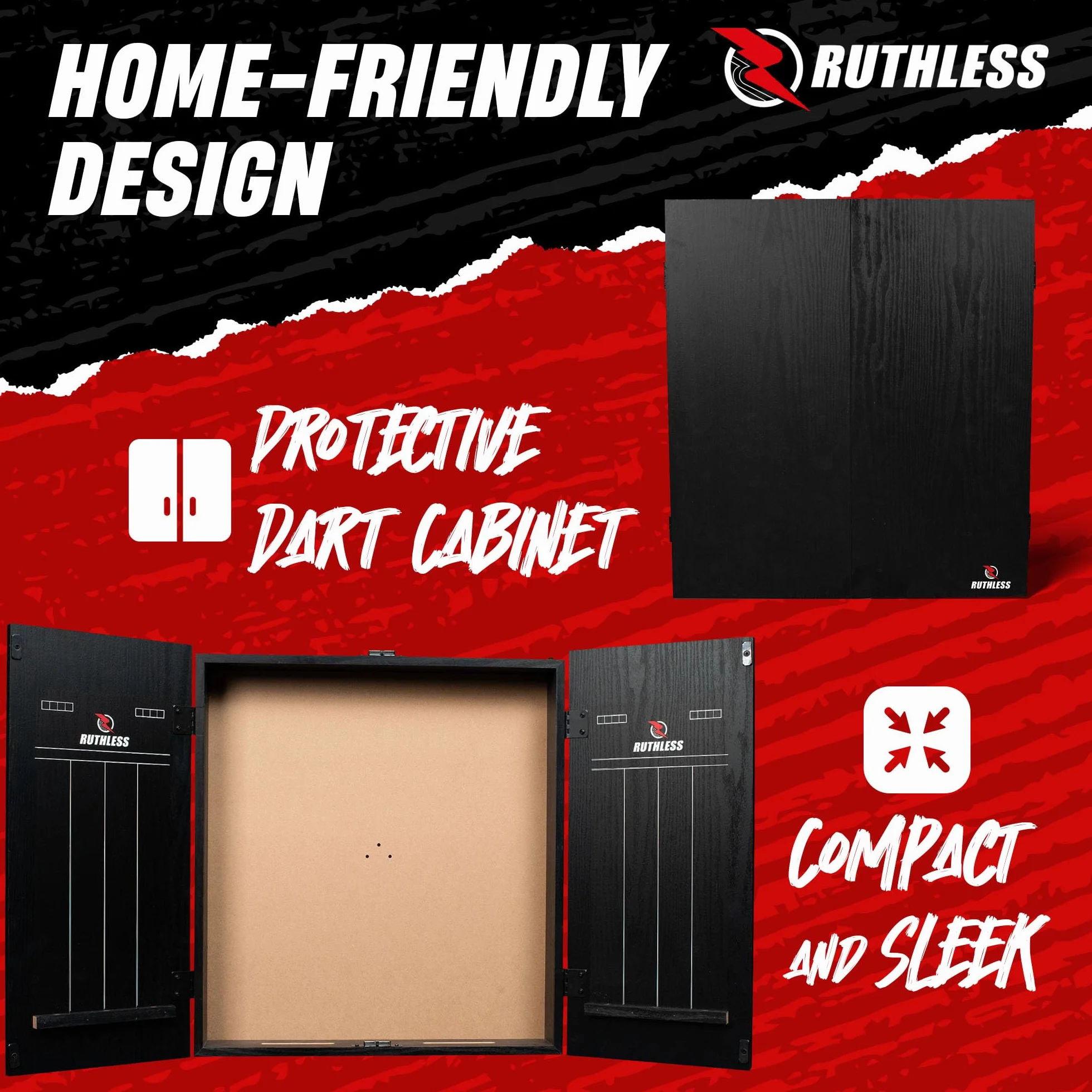 Cible de fléchettes avec armoire Ruthless Home Darts Centre CAB518 2 jeux de fléchettes