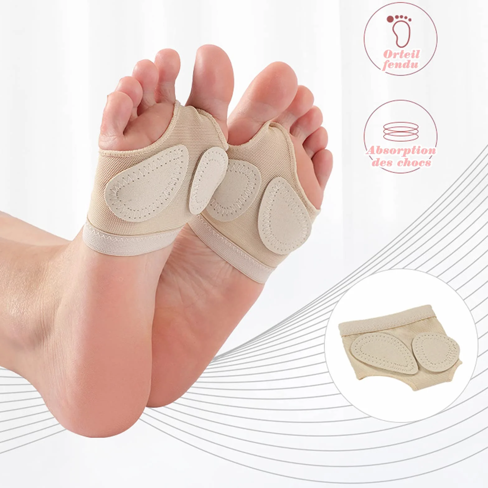 VEGCOO 3 Paires Coussinet Pied Antidérapant Strings Pied Ballet Dance Orteils Pad Danse Coussinets Avant-Pied Métatarsiens (L)