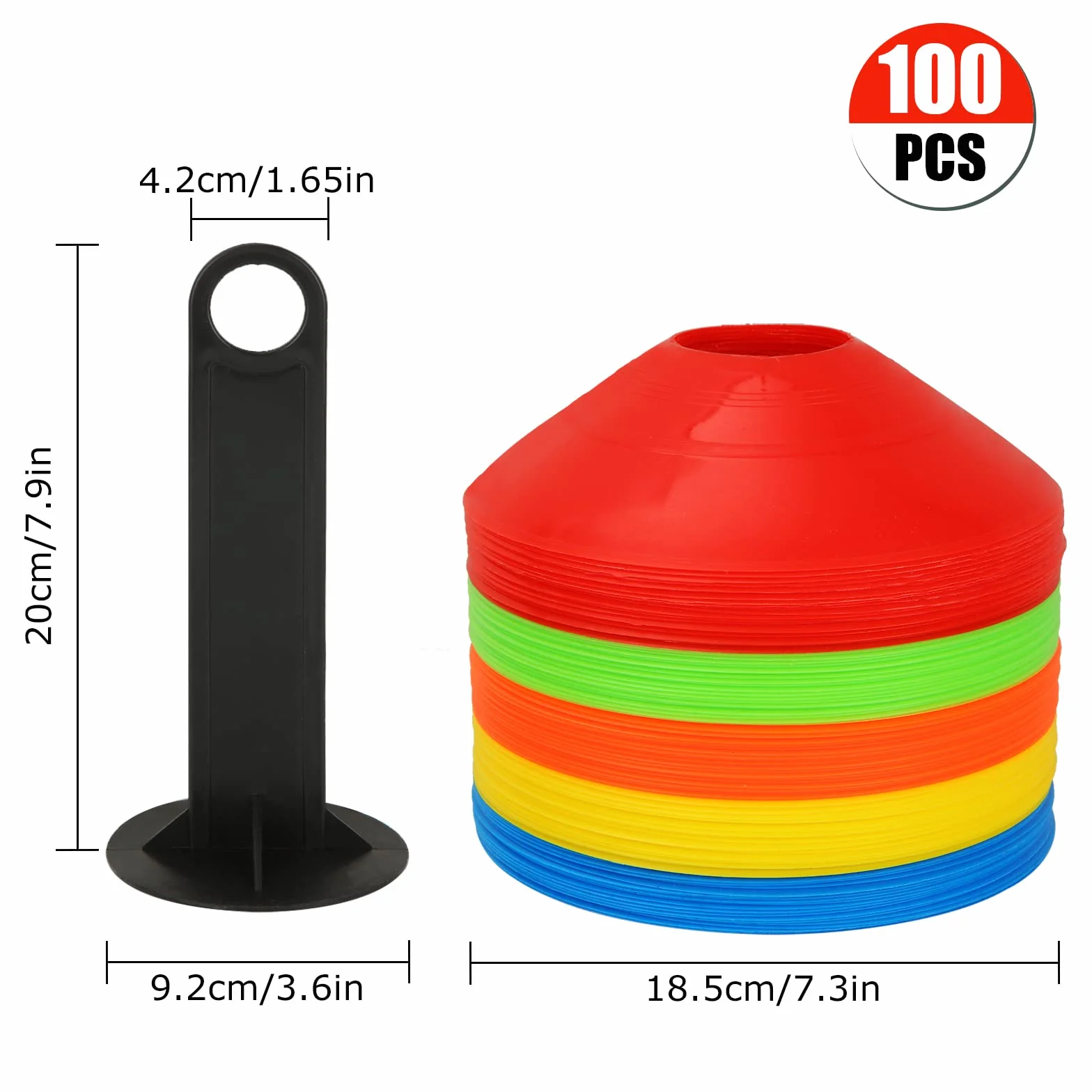 MIVIDE 100pcs Plots Sport 19x5cm Football Entrainement Cône de Disque pour Délimitation Marquage