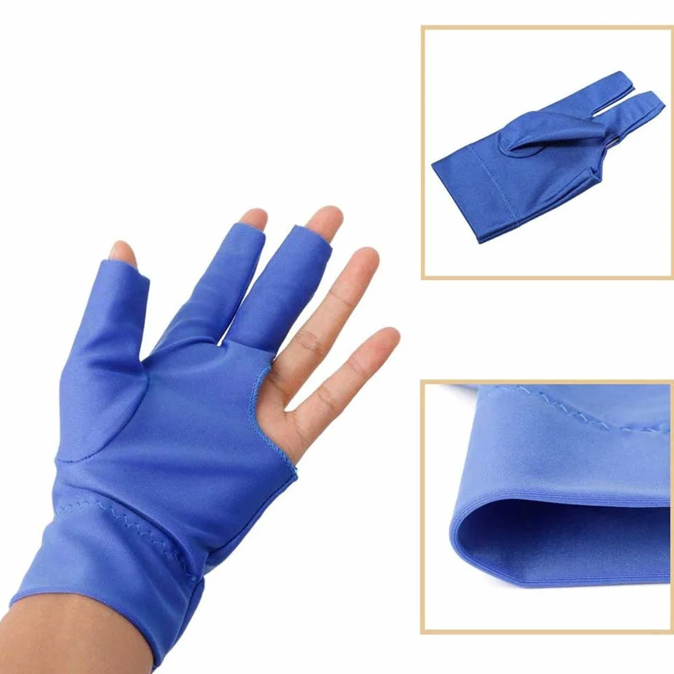 POFET Lot de 4 Gants de Queue de Billard élastiques en Lycra pour Main Gauche 3 Doigts Billard Snooker (Rouge, Bleu, Noir, Gris)