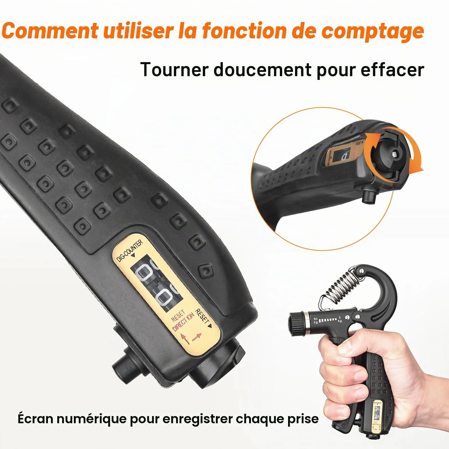 GRIFEMA GA5003 Hand Grip Musculation avec Compteur, Résistance Réglable 5-60kg, Noir