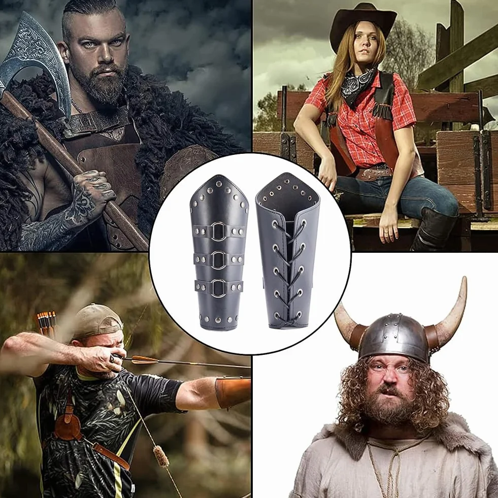GORGECRAFT Viking Protège-Poignets Cuir Gauntlet Bracelet Médiéval Brassards Réglable Faux Bras Garde Poignet