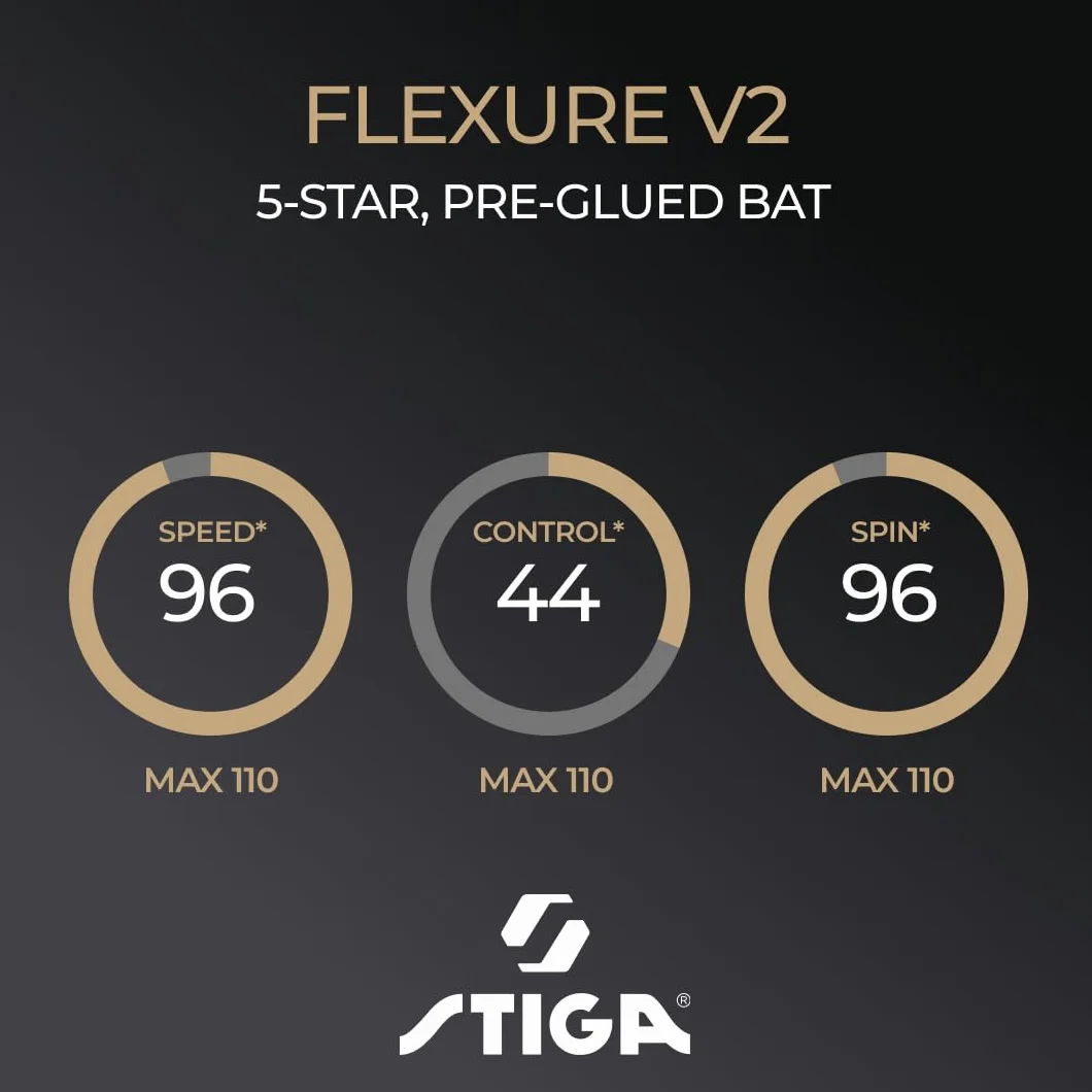 STIGA Flexure V2 Raquette de Ping-Pong 5 étoiles Revêtements STAR5 ITTF Prise Ergonomique