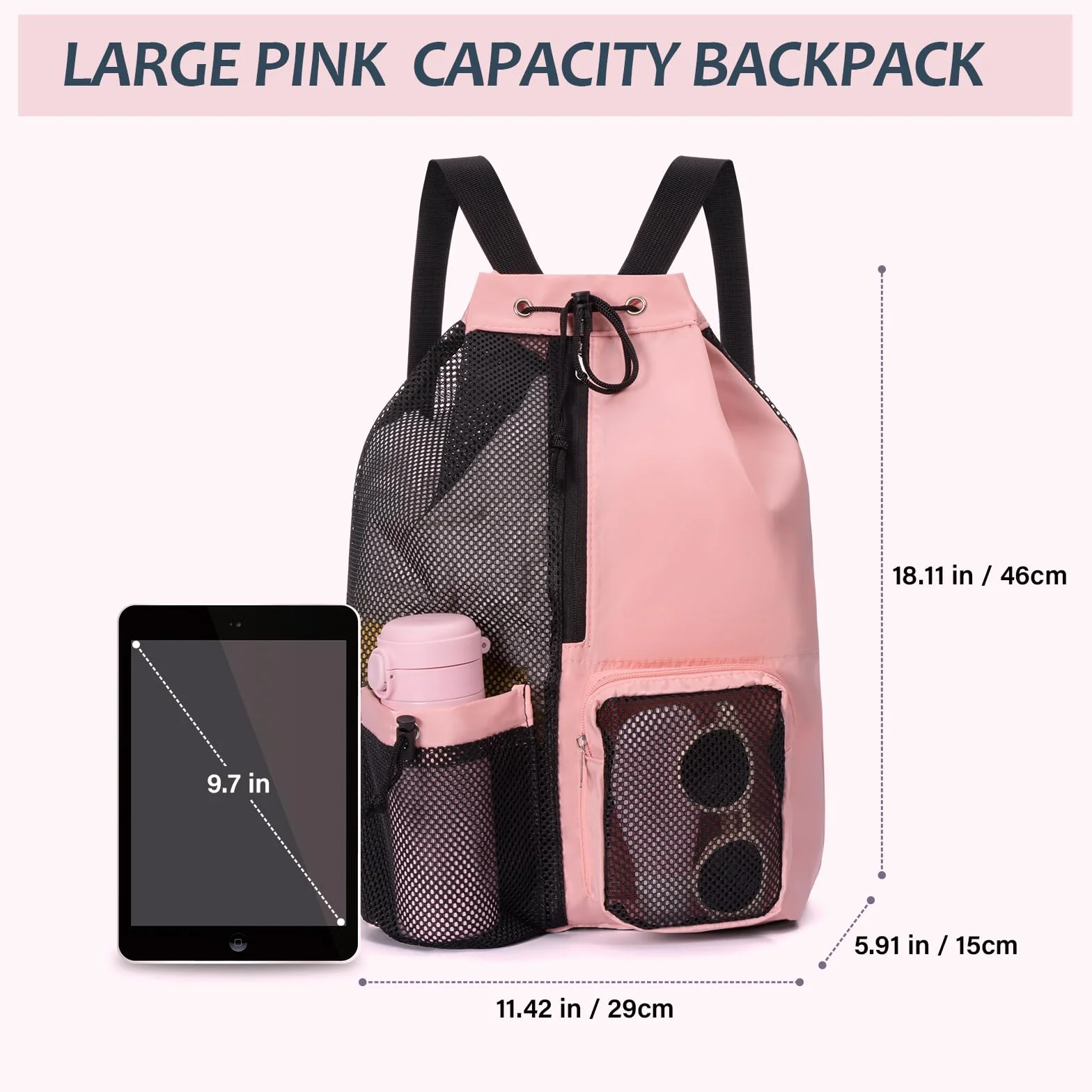 Sac Piscine Résistant à l'eau Sac Cordon Séparation Humide et Sèche, Sac de Sport en Maille pour Natation Gym Plage