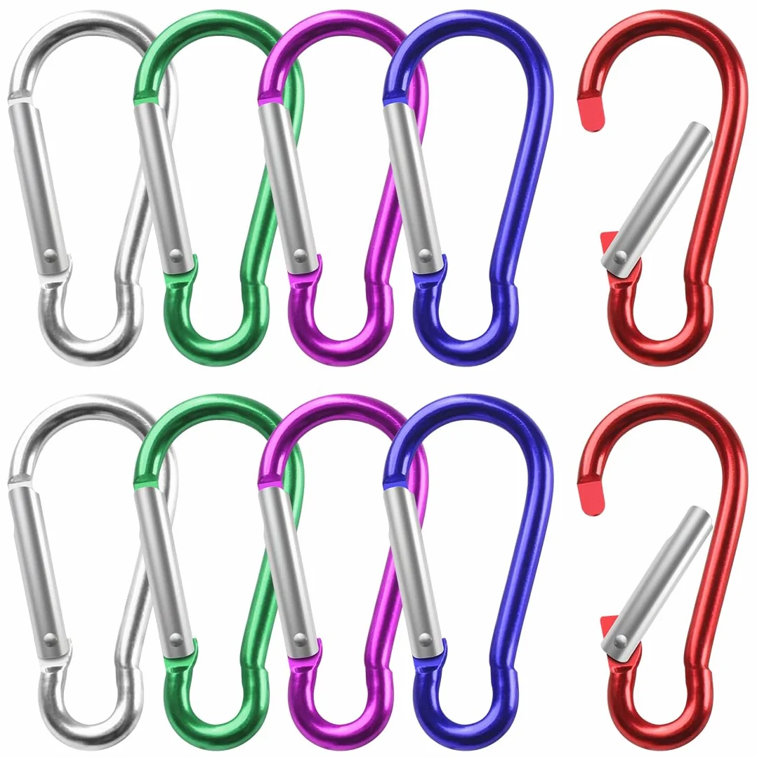 Lot de 10 mousquetons porte-clés multicolores en aluminium pour camping