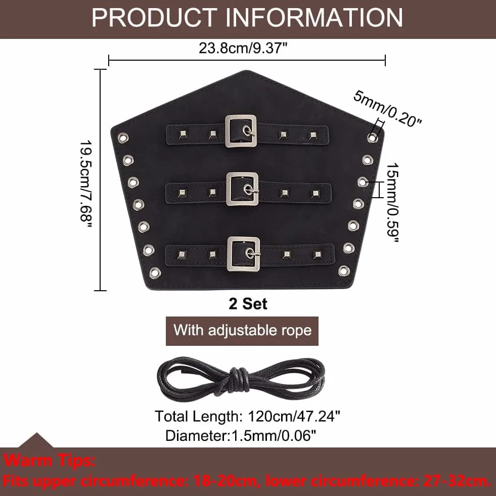 nbeads 2 Jeu Protège-Bras en Similicuir pour Adultes 19.5x23.8x1.5cm Médiévale Brassards Halloween Cosplay Noir