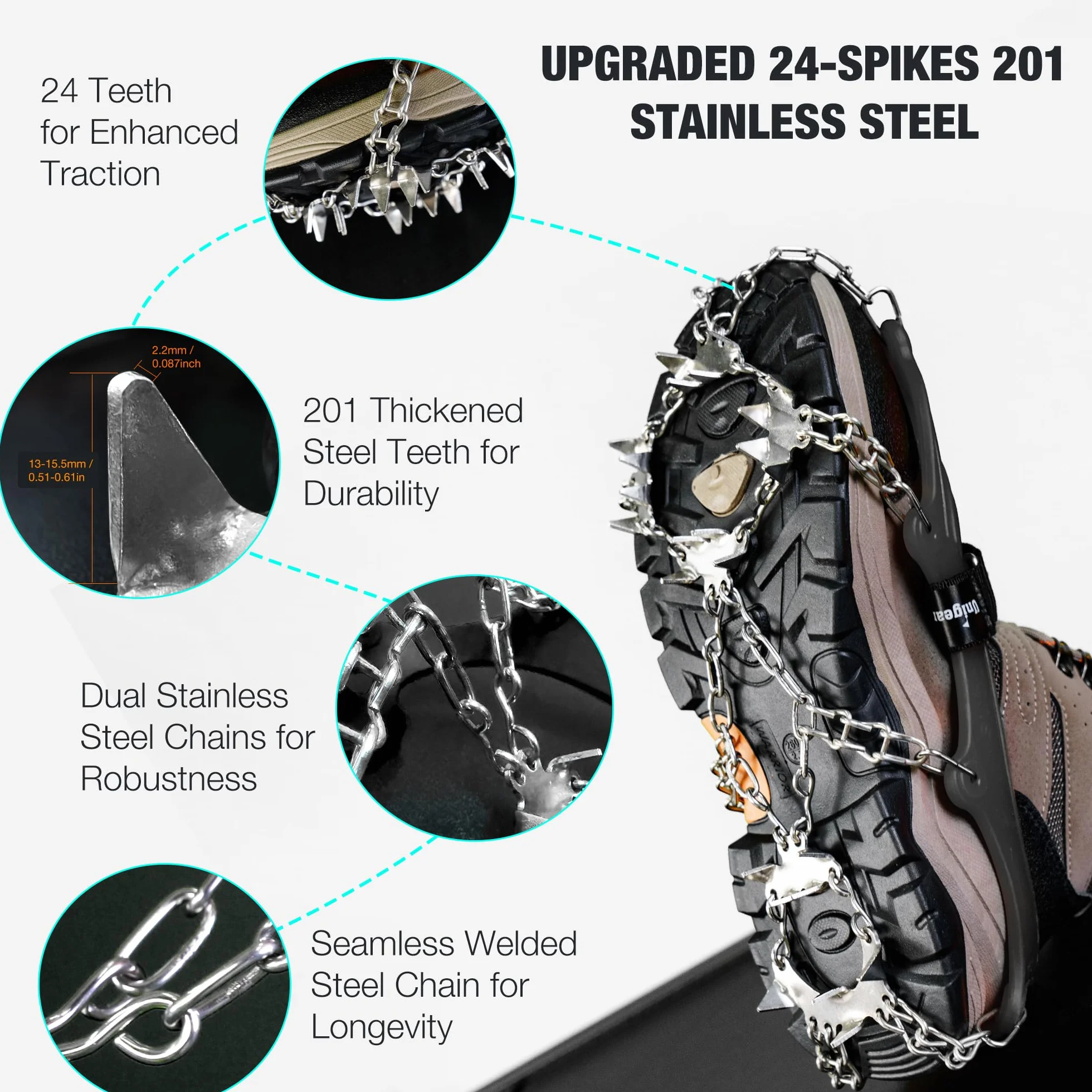 Unigear Crampons antidérapants pour Bottes de randonnée Neige Glace 24 Crampons Marche Jogging Escalade