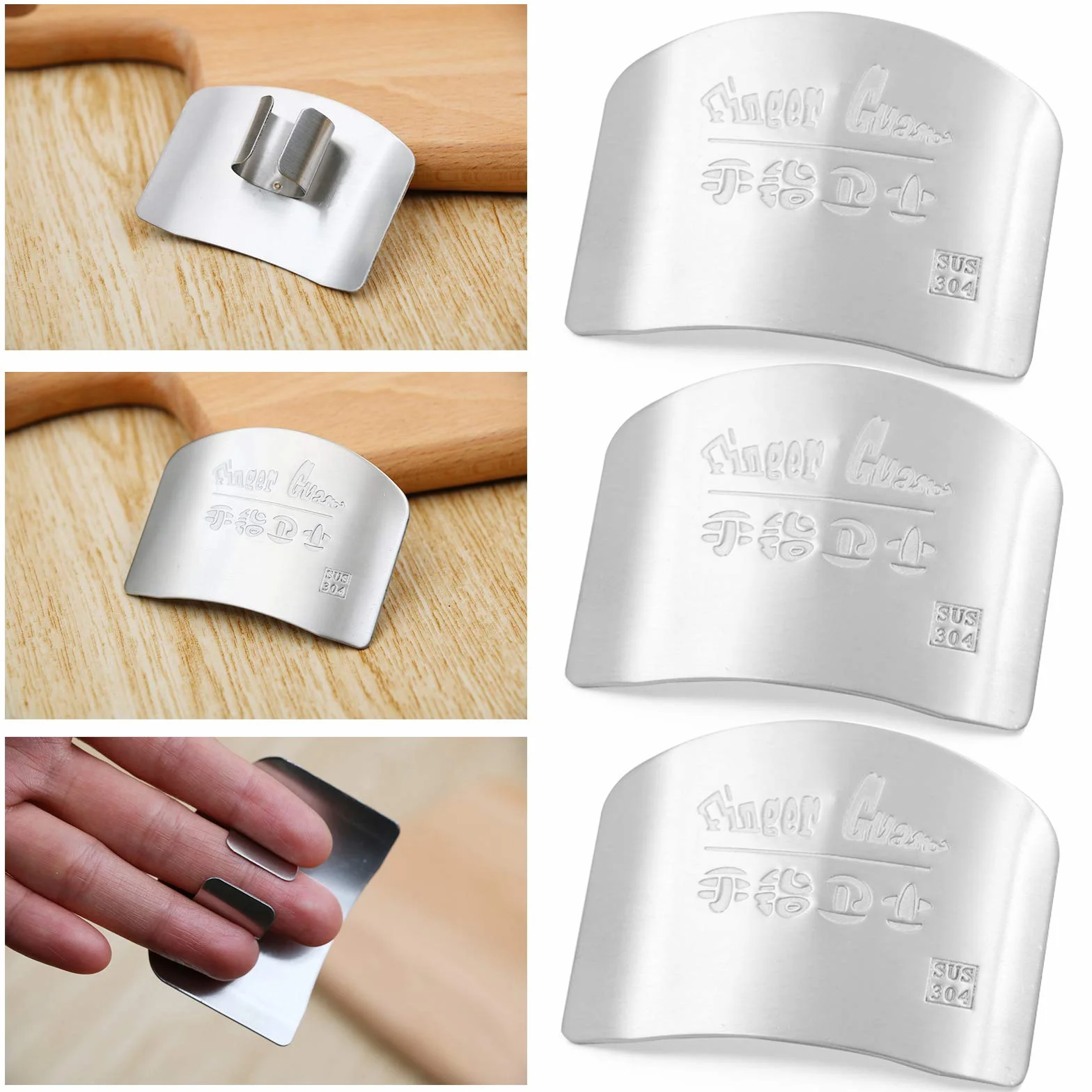 Protège-Doigts Cuisine Acier Inoxydable 304 2 Pièces