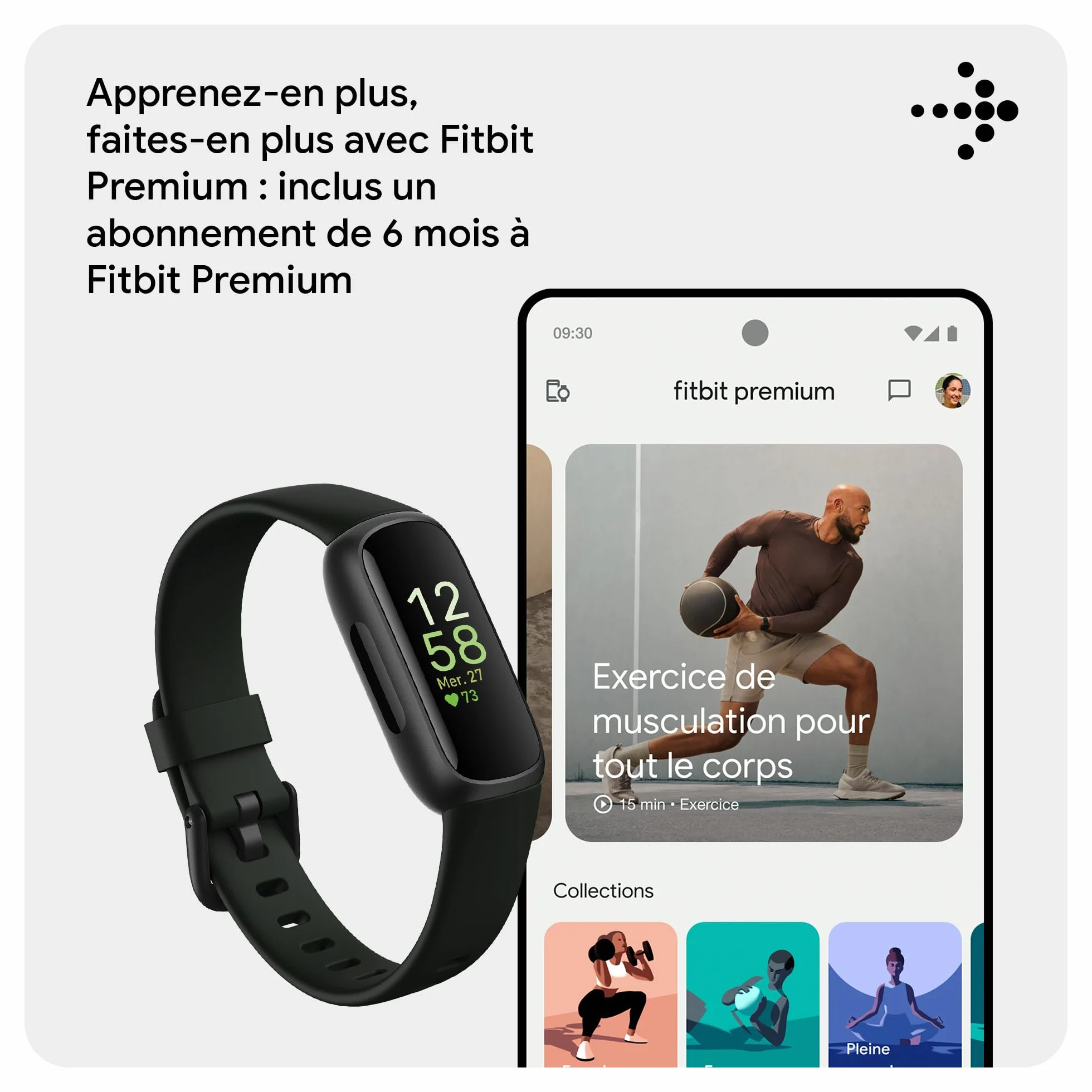 Google Fitbit Inspire 3 Bracelet d’activité sport et santé, 10 jours d’autonomie, compatible Android iOS, Parme