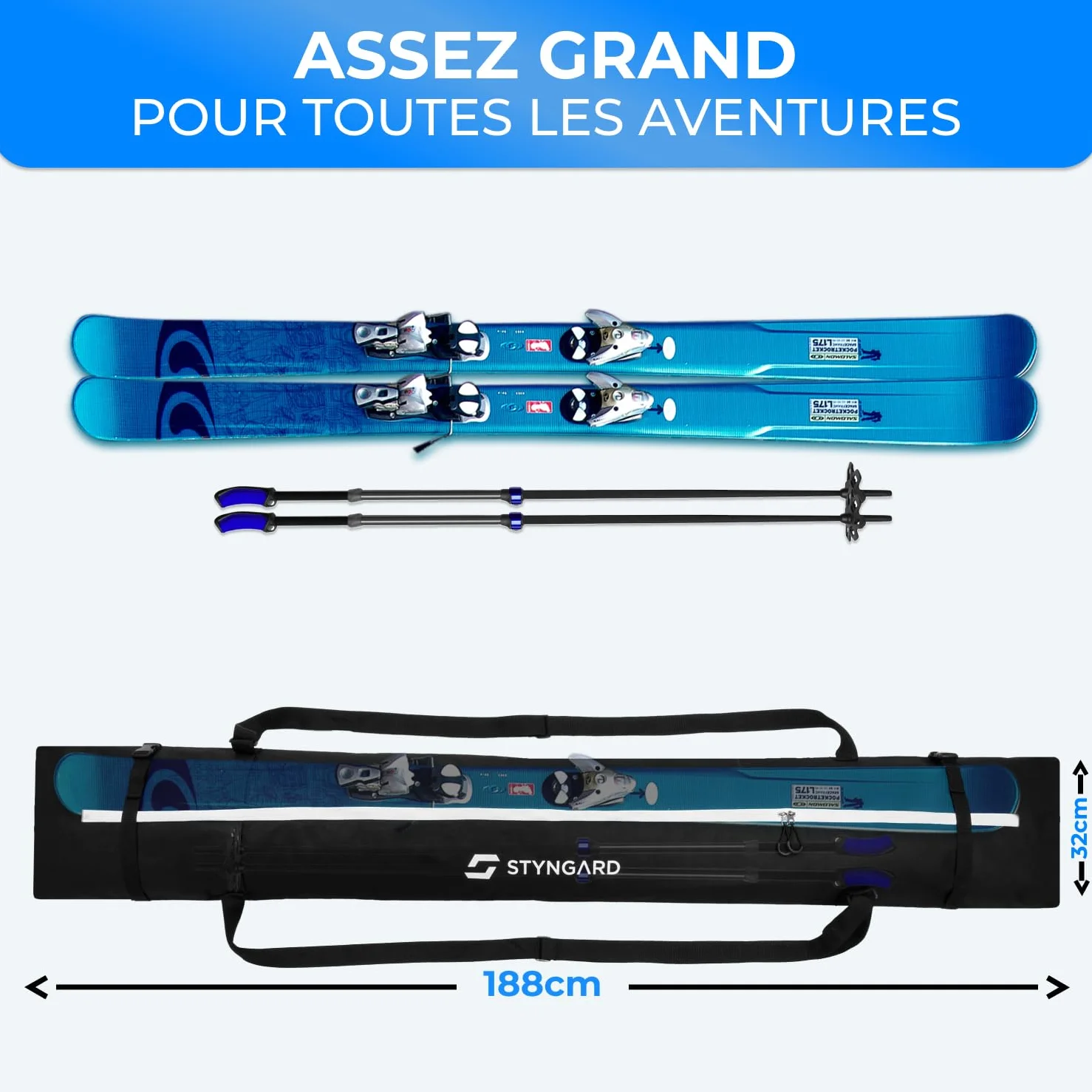STYNGARD Housse à Skis 180 cm Sac à Skis Robuste Fermetures éclair Modèle Aspen
