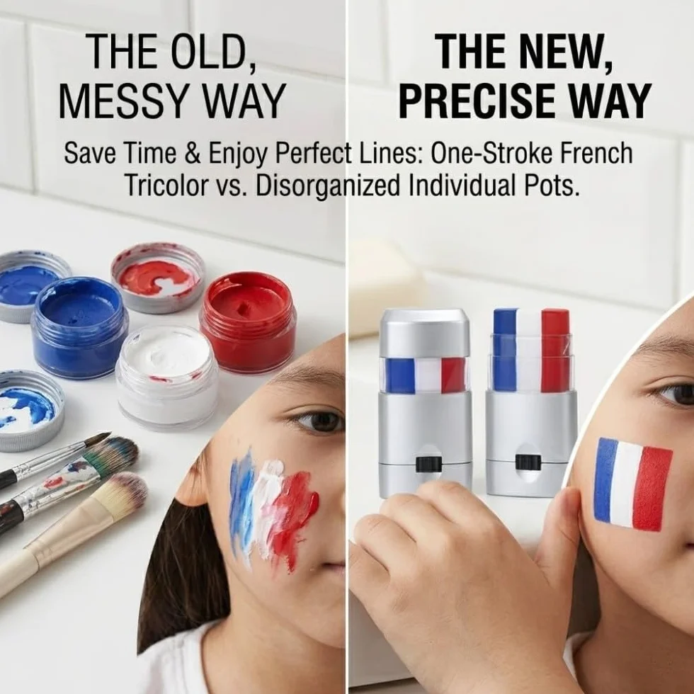 Crayons Maquillage Drapeau France Bleu-Blanc-Rouge pour Euro Monde 2026